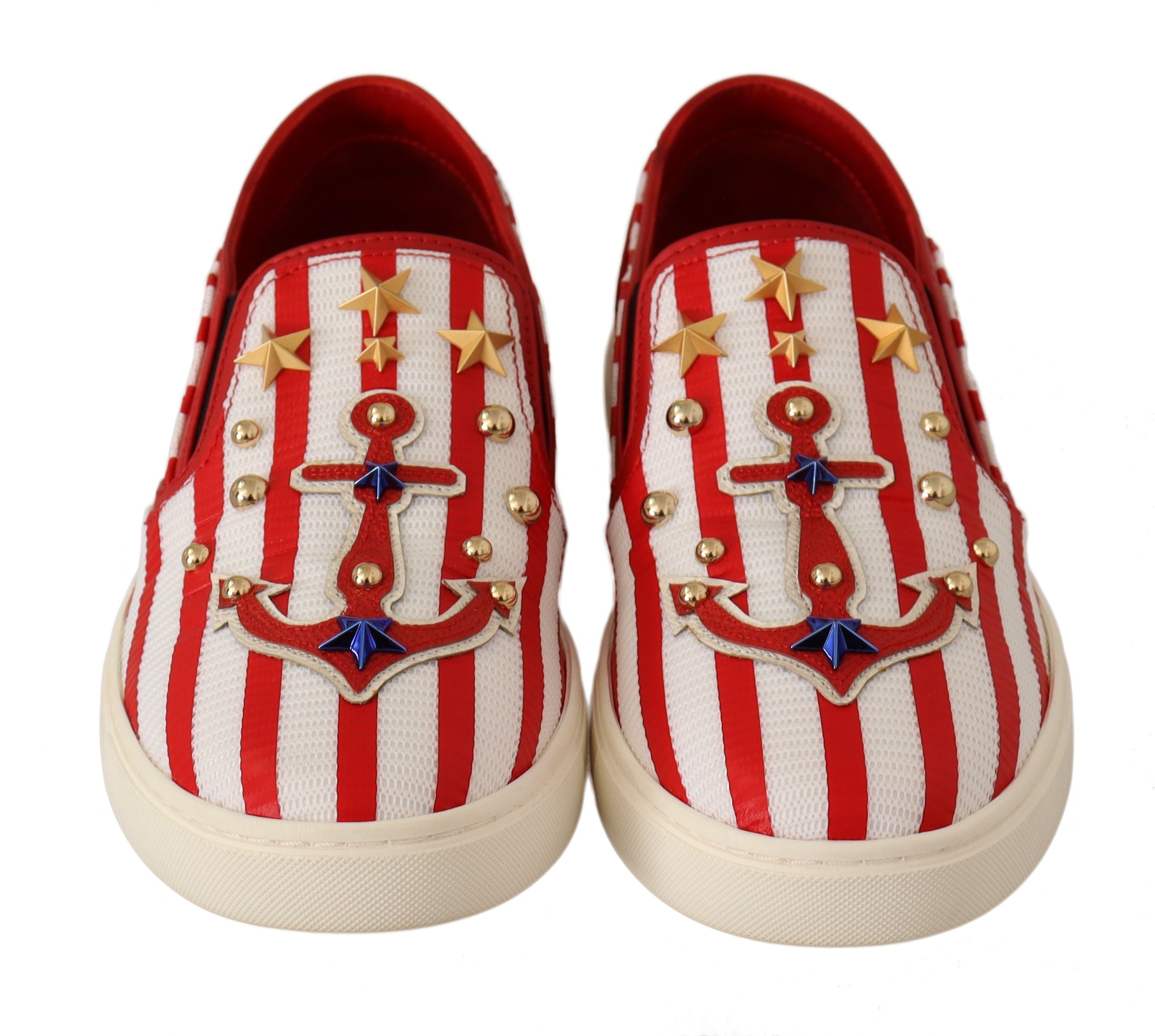 Dolce & Gabbana Red White Anchor Studded Loafers Shoes LUNESCAPE