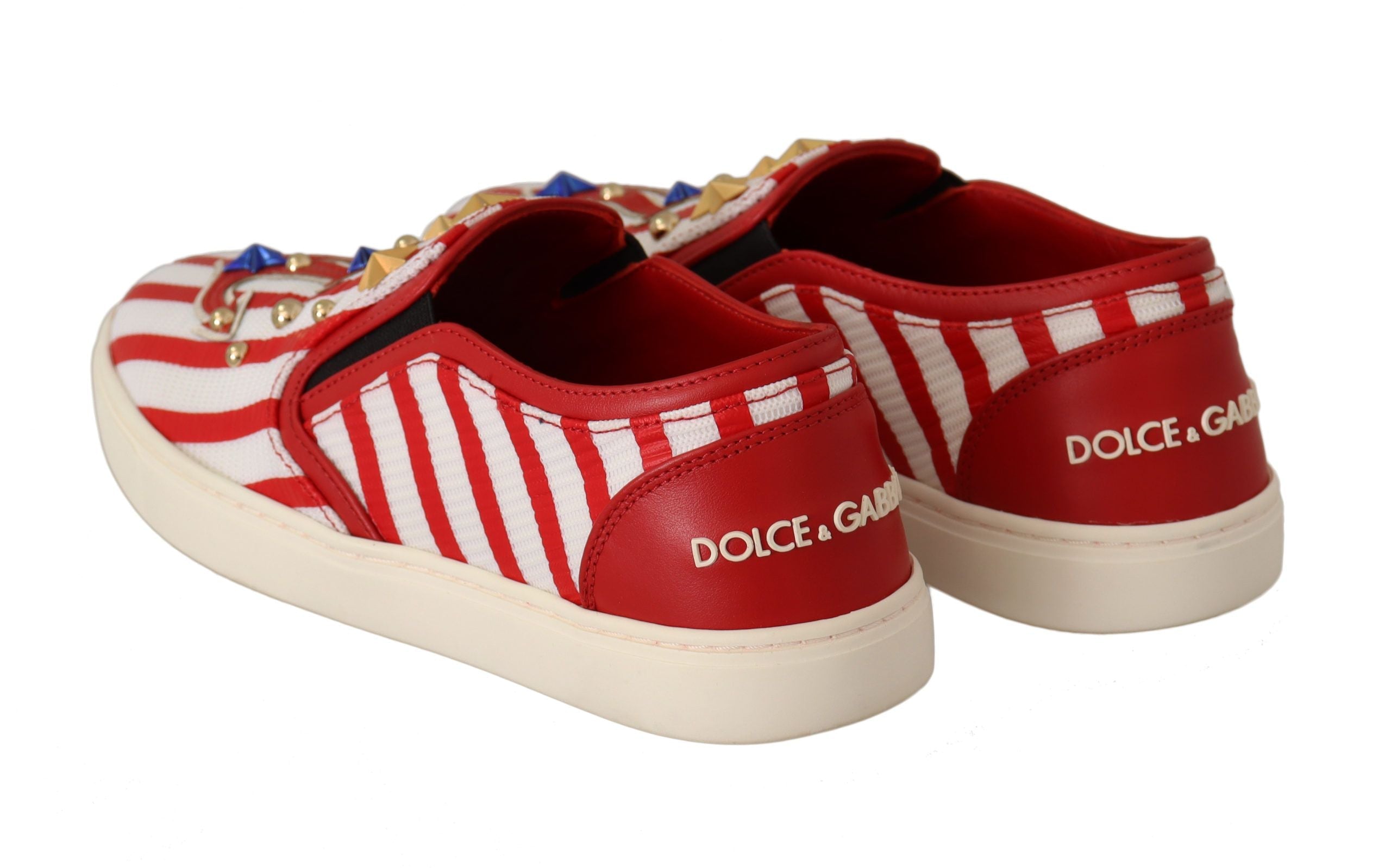 Dolce & Gabbana Red White Anchor Studded Loafers Shoes LUNESCAPE
