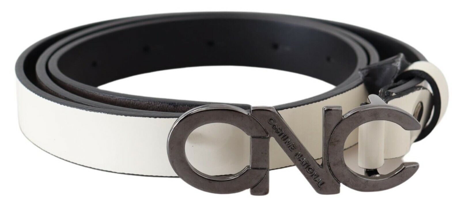 Costume National Belt Mettalic Gray Leather Logo Belt LUNESCAPE