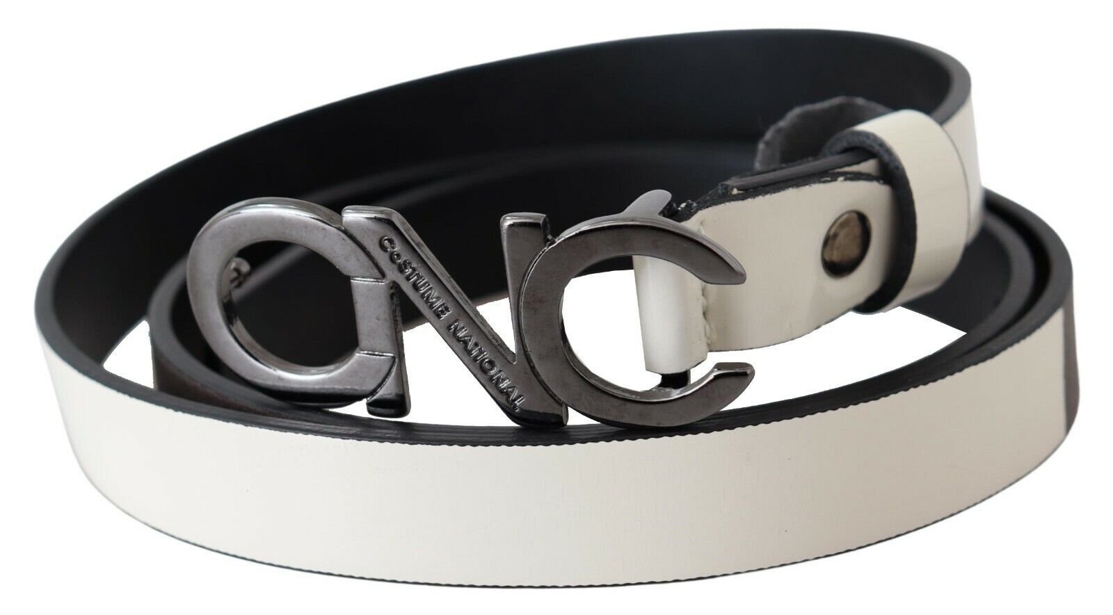 Costume National Belt Mettalic Gray Leather Logo Belt LUNESCAPE