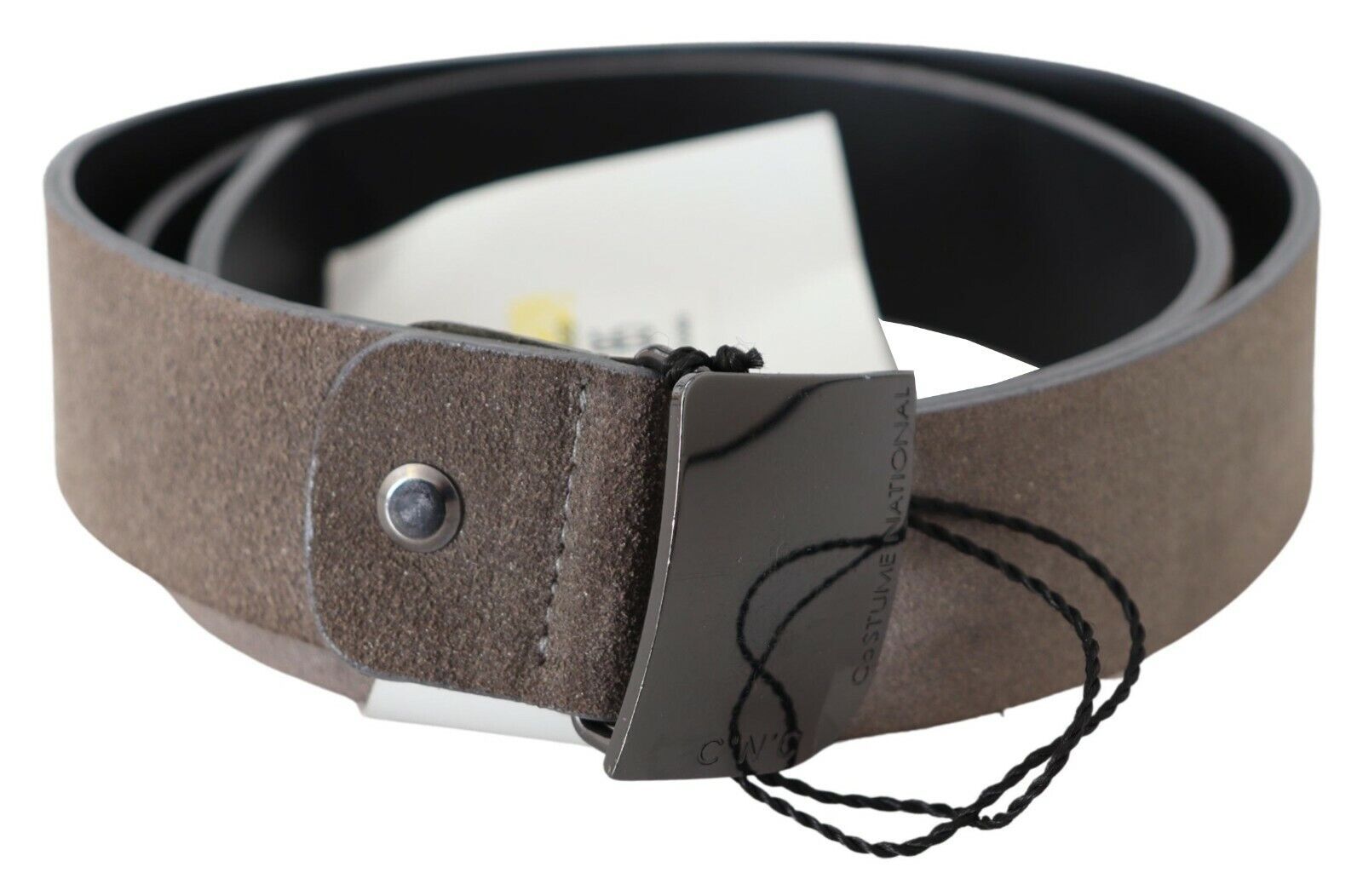 Costume National Brown Leather Square Logo Buckle Belt LUNESCAPE