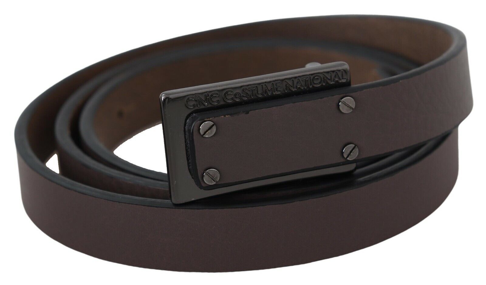 Costume National Brown Leather Tactical Logo Screw Buckle Belt LUNESCAPE