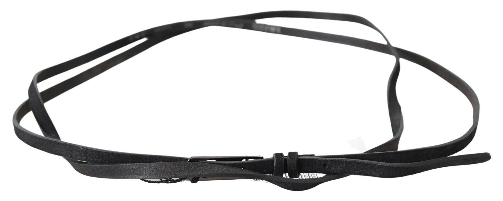 Costume National Black Leather Skinny Logo Buckle Belt LUNESCAPE