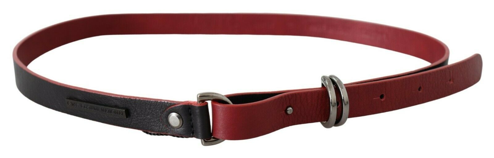 Costume National Black Red Skinny Leather Logo Belt LUNESCAPE