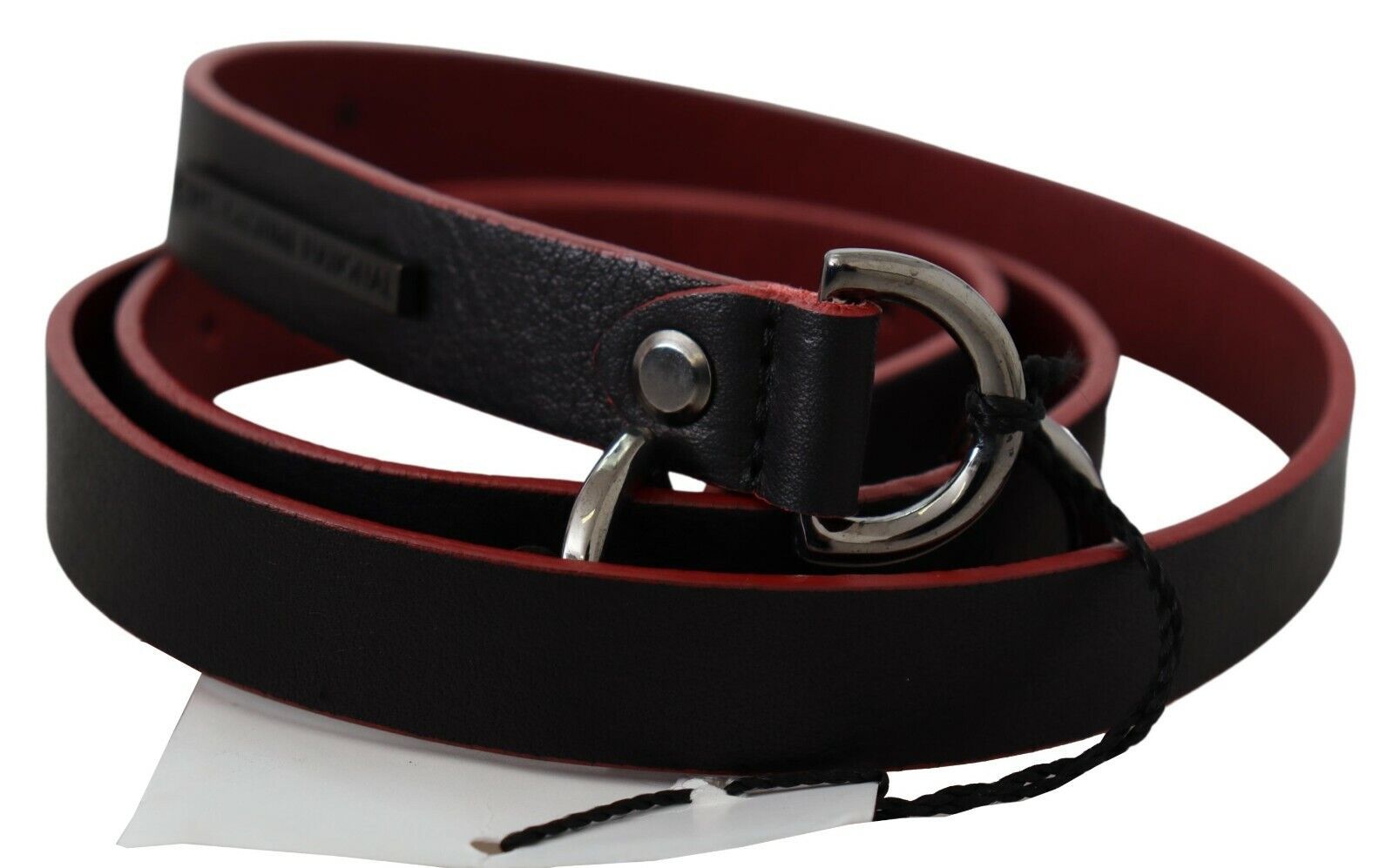 Costume National Black Red Skinny Leather Logo Belt LUNESCAPE