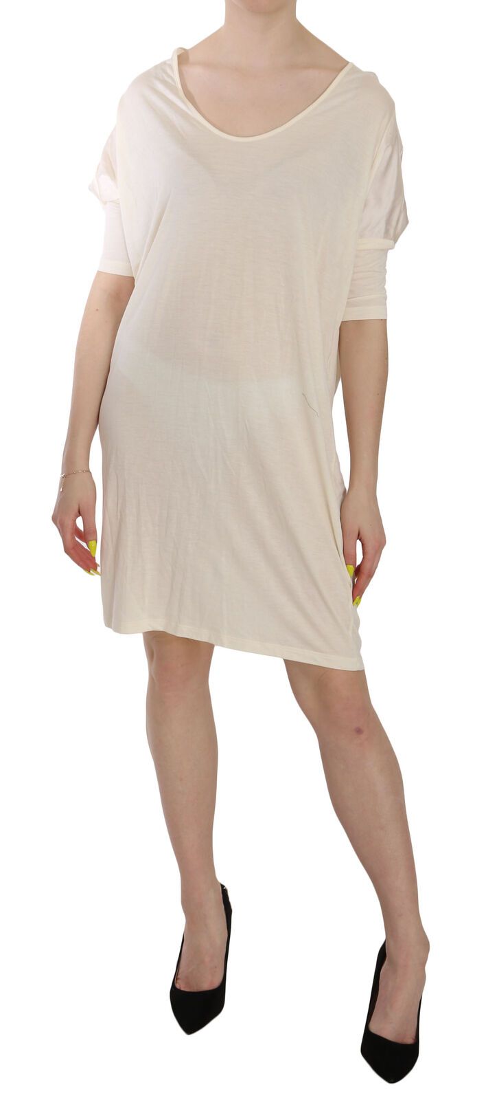 Costume National Cream Round Neck Knee Length Dress LUNESCAPE