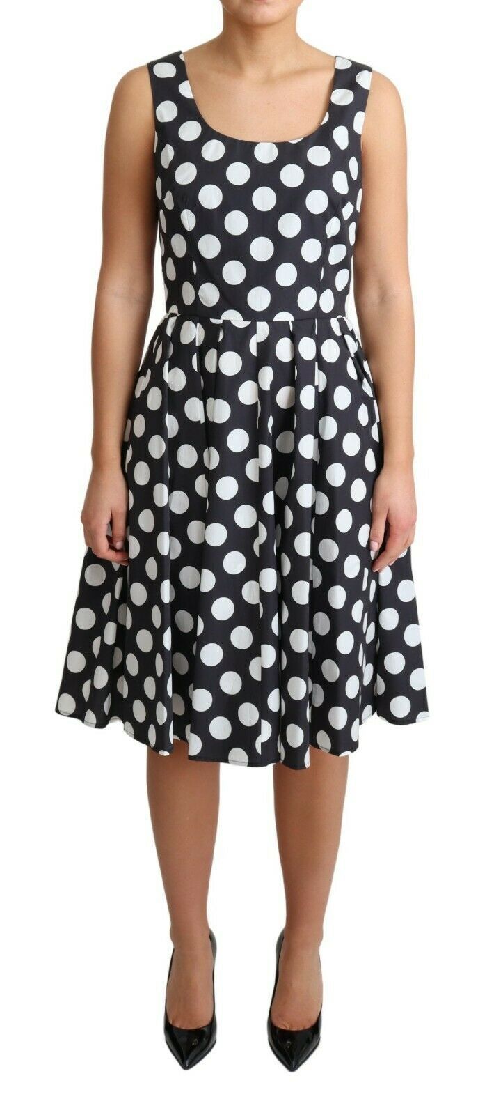 Dolce & Gabbana Black Polka Dotted Cotton A-Line Dress LUNESCAPE