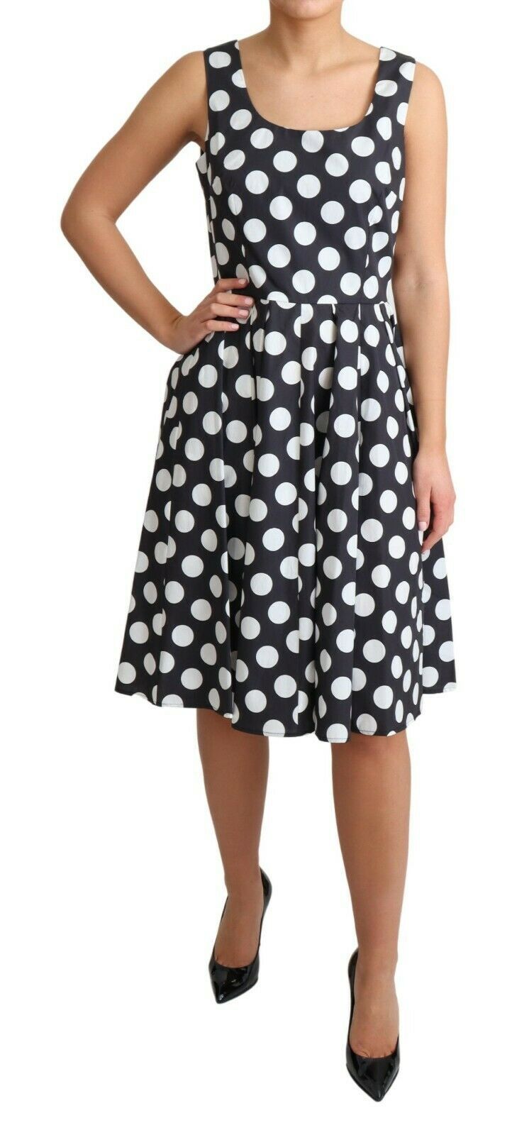 Dolce & Gabbana Black Polka Dotted Cotton A-Line Dress LUNESCAPE