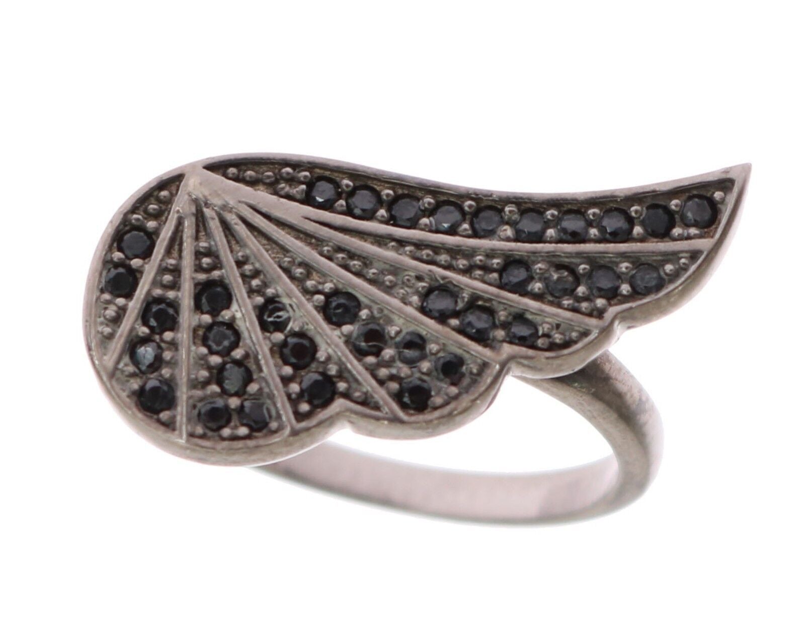 Nialaya Silver Womens Black CZ Rhodium 925 Ring LUNESCAPE