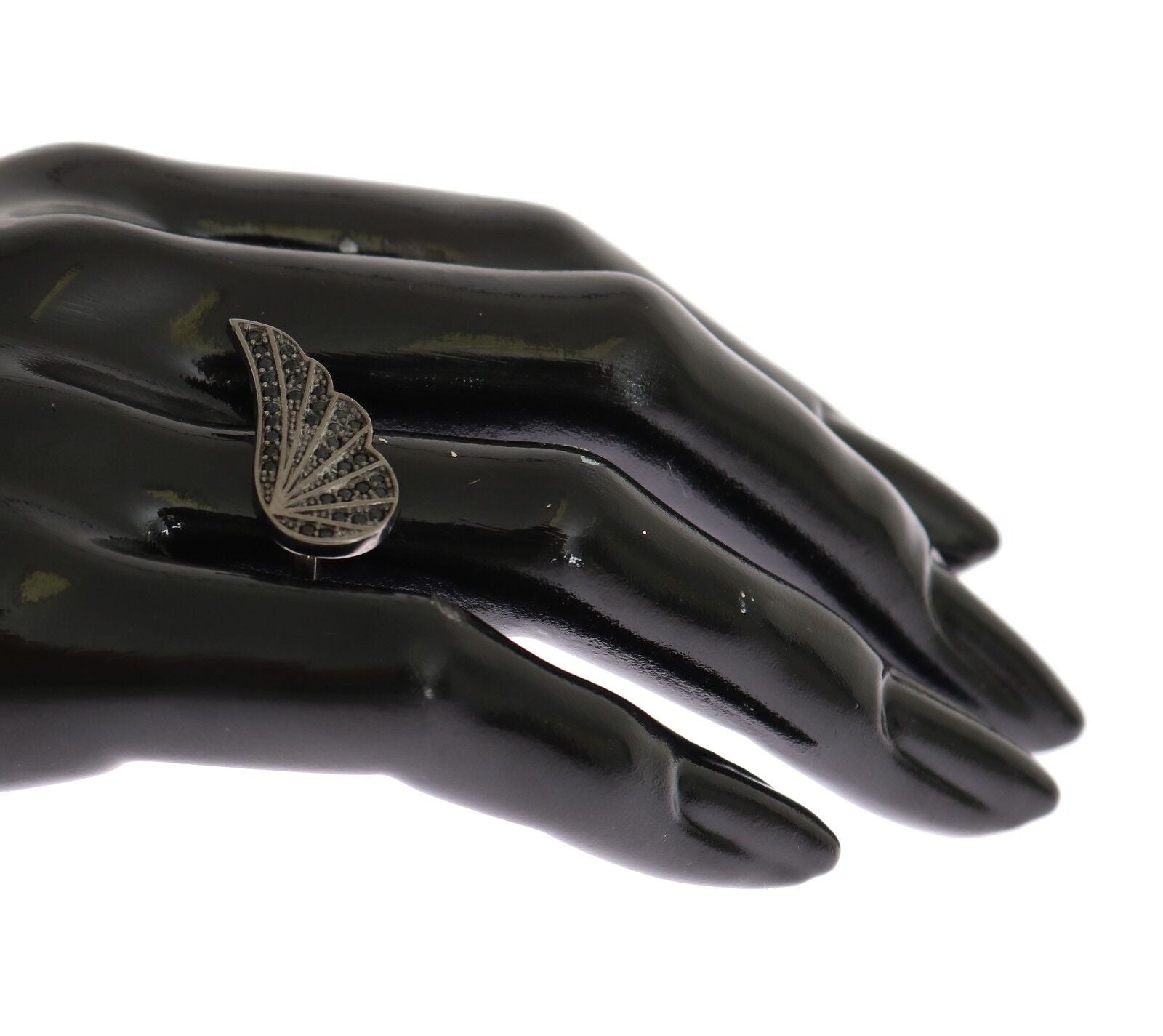 Nialaya Silver Womens Black CZ Rhodium 925 Ring LUNESCAPE