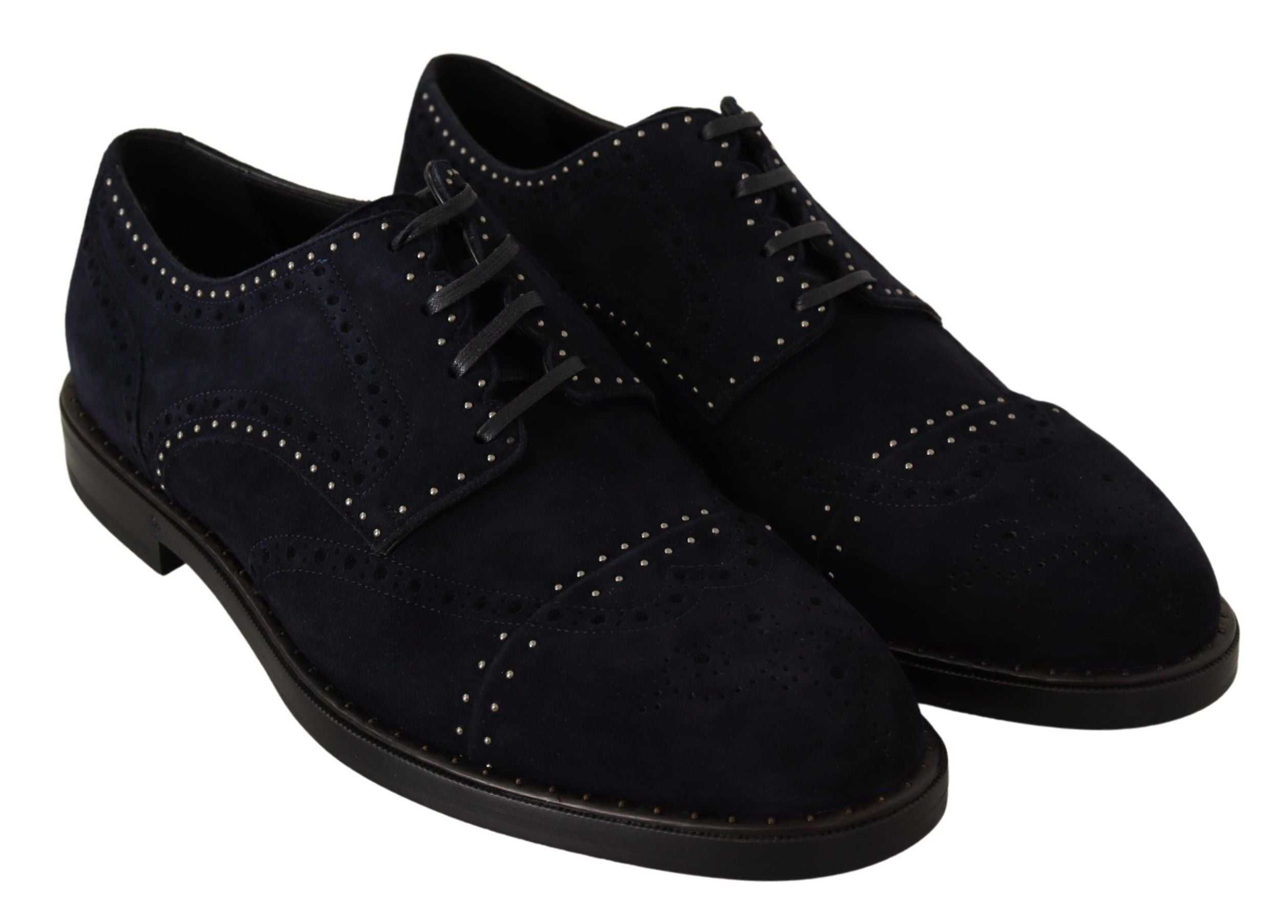 Dolce & Gabbana Blue Suede Leather Derby Studded Shoes LUNESCAPE