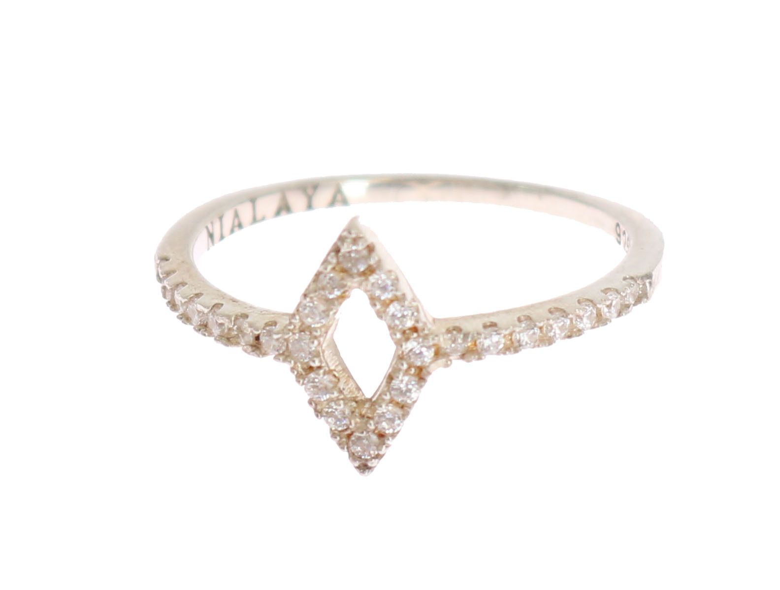 Nialaya Silver Rhombus Womens Clear CZ 925 Silver Ring LUNESCAPE