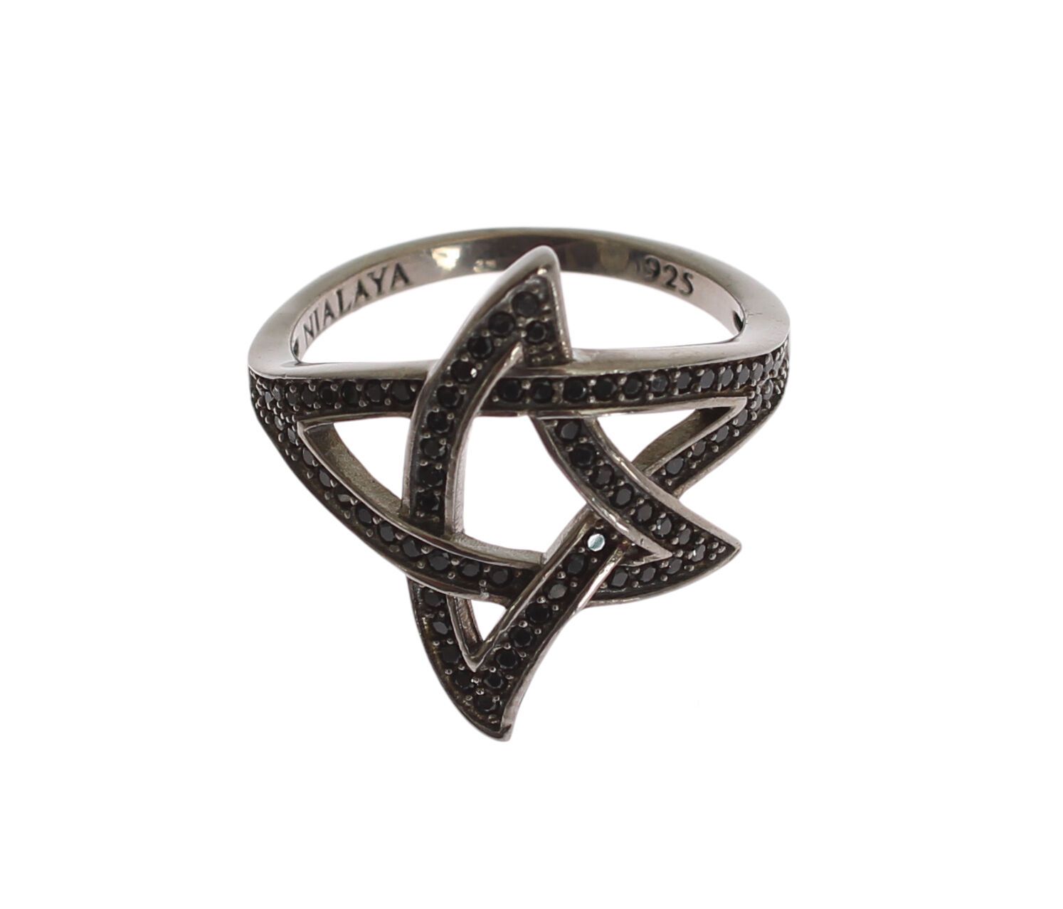 Nialaya Black CZ Rhodium 925 Silver Womens Ring LUNESCAPE