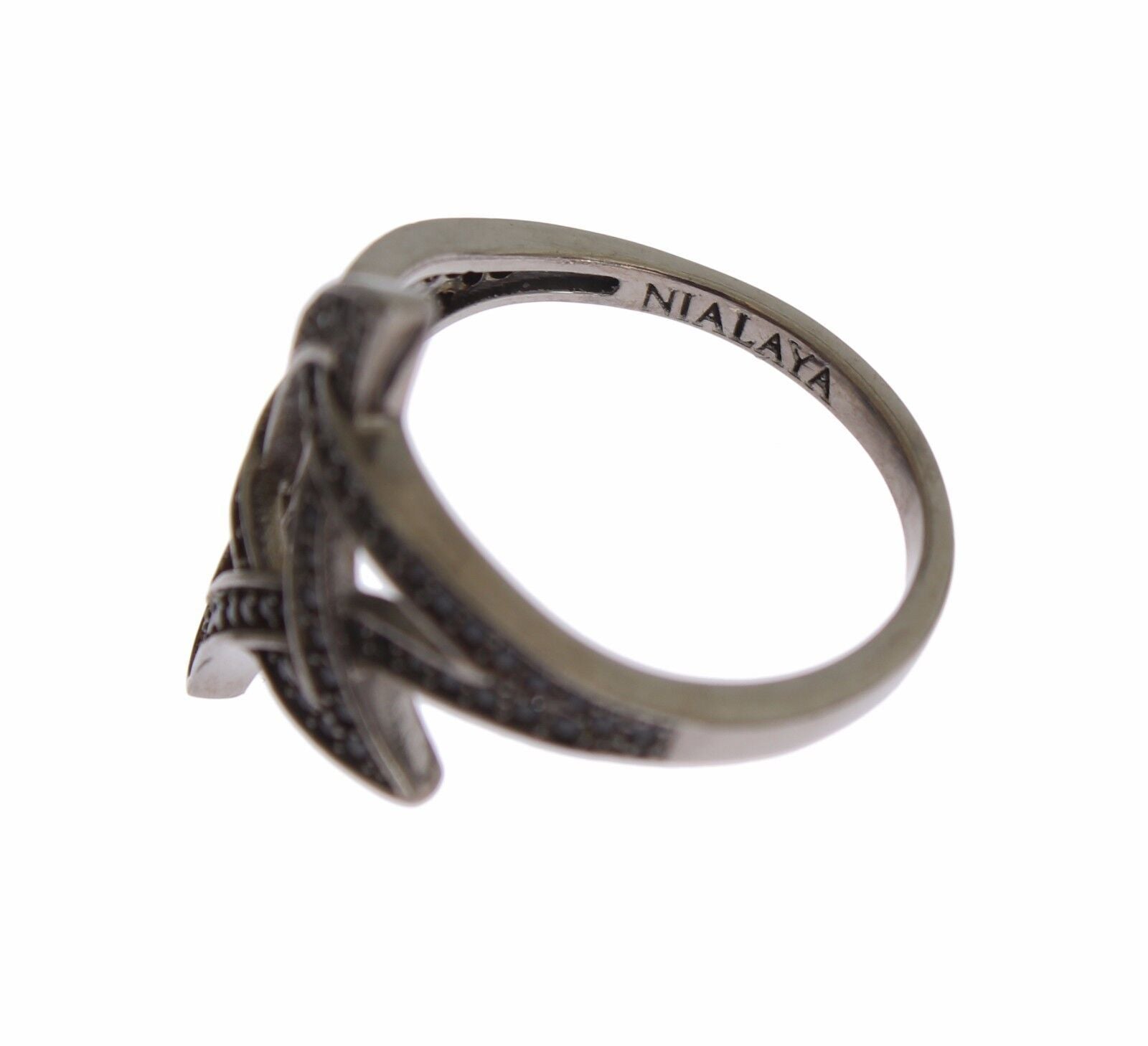 Nialaya Black CZ Rhodium 925 Silver Womens Ring LUNESCAPE