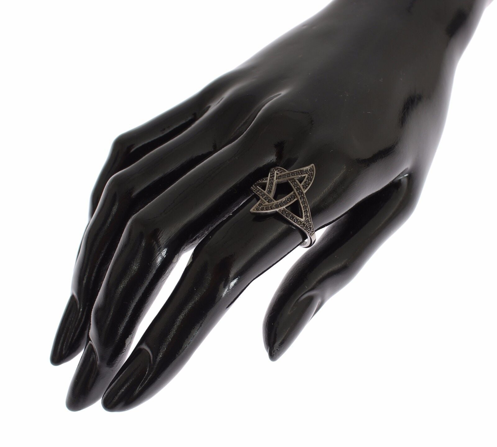 Nialaya Black CZ Rhodium 925 Silver Womens Ring LUNESCAPE
