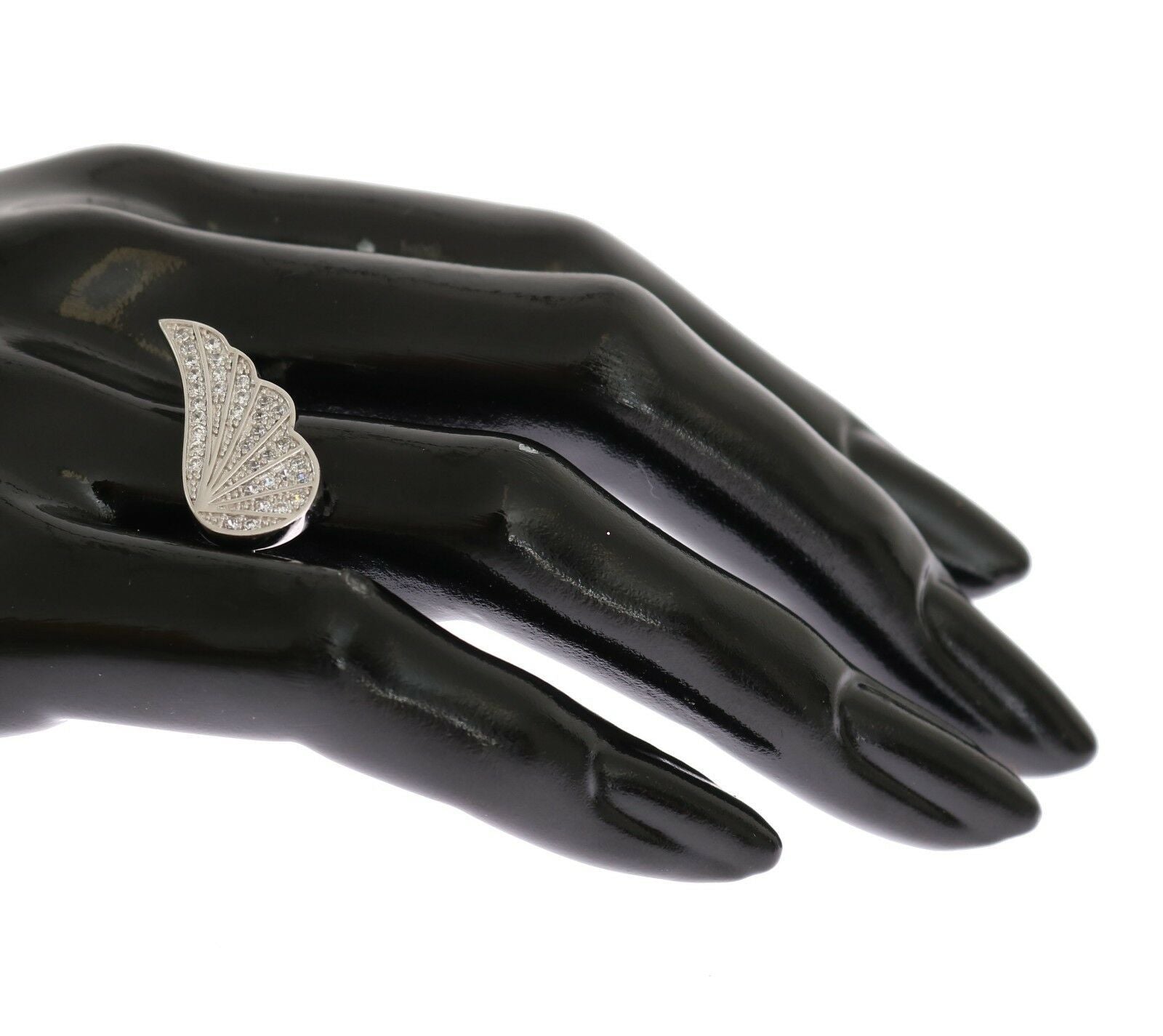 Nialaya Silver Womens Wing Clear CZ 925 Silver Ring LUNESCAPE