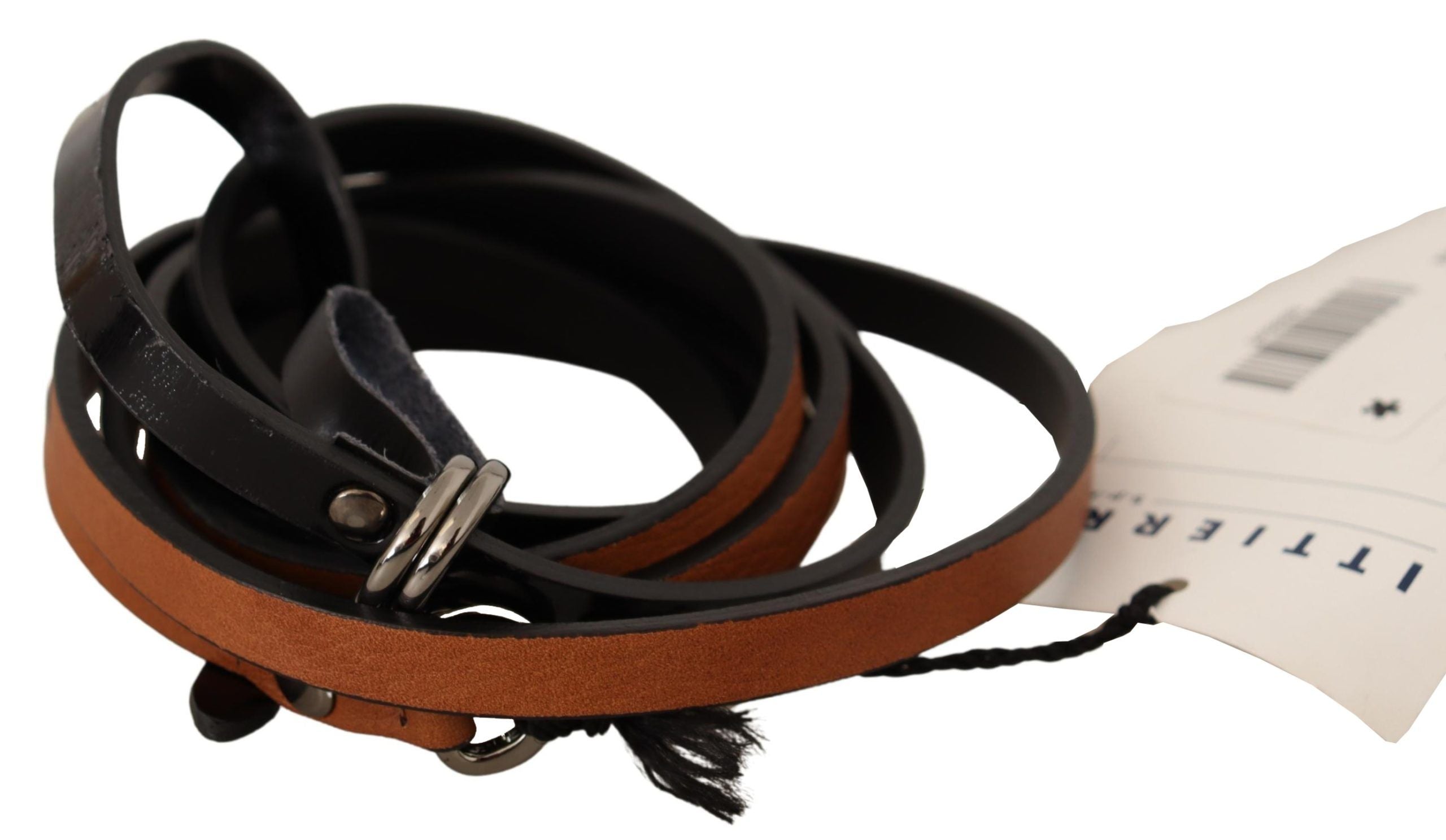 Costume National Brown Leather Silver Tone Buckle Belt LUNESCAPE