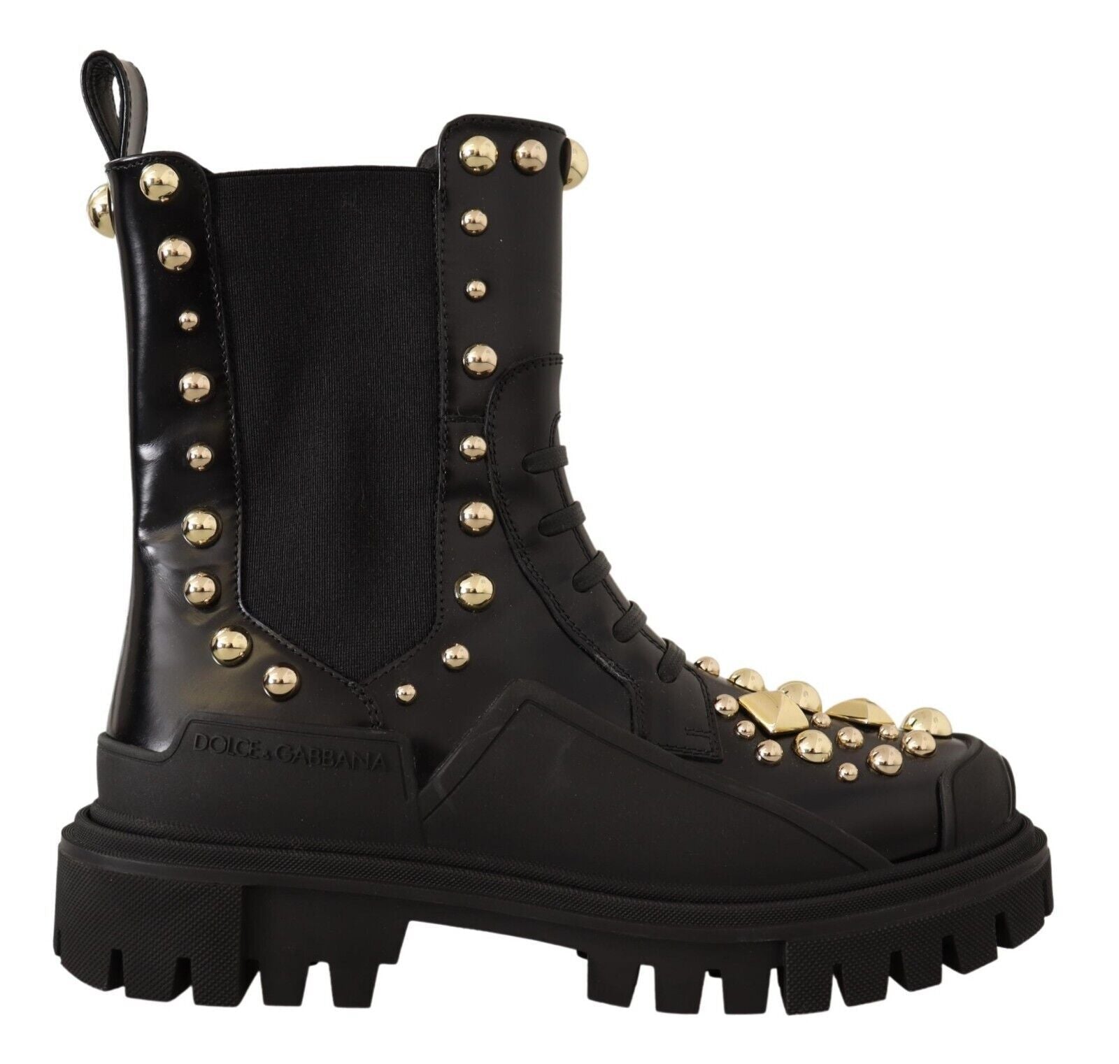 Dolce & Gabbana Black Leather Studded Combat Boots LUNESCAPE