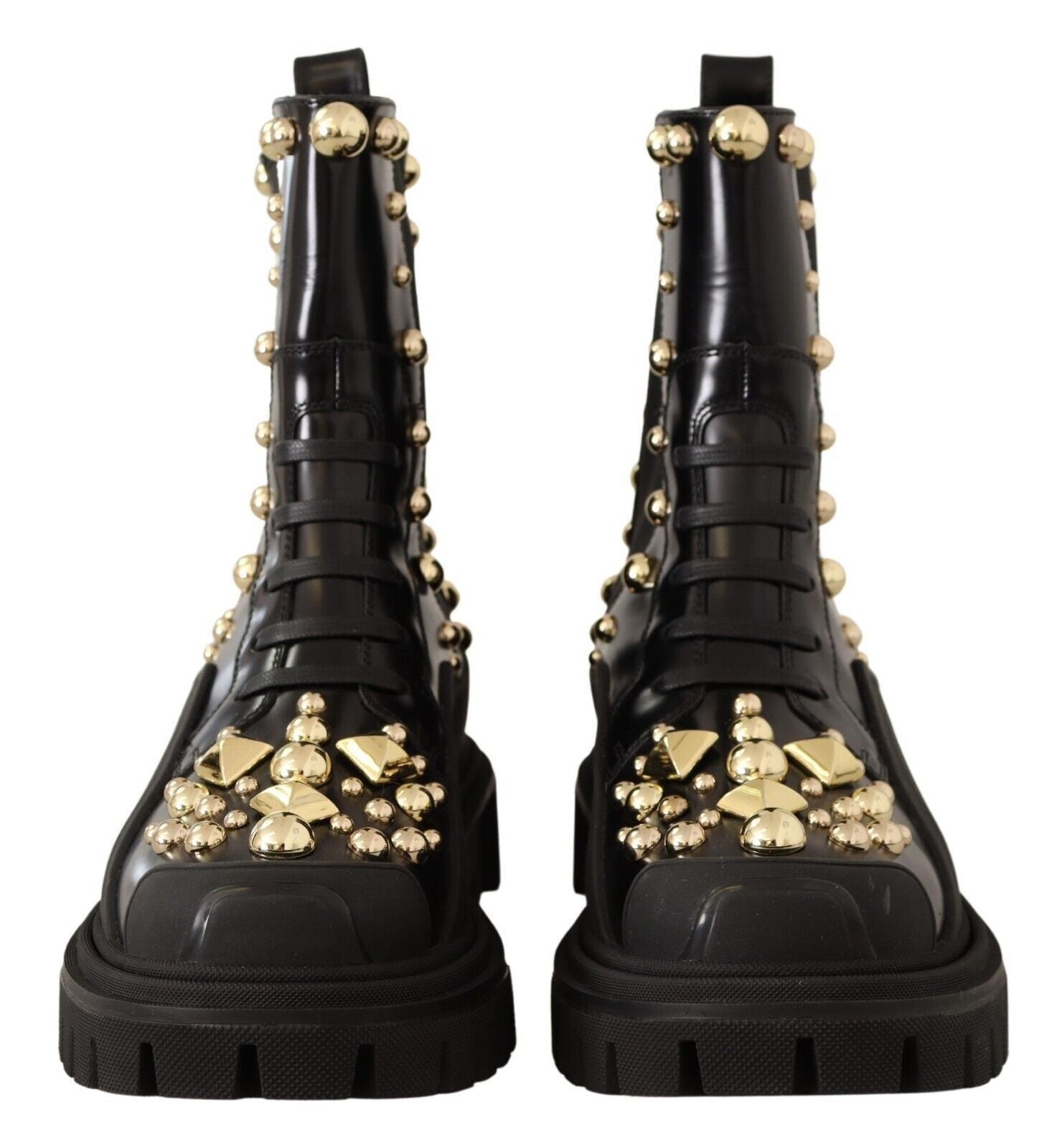 Dolce & Gabbana Black Leather Studded Combat Boots LUNESCAPE