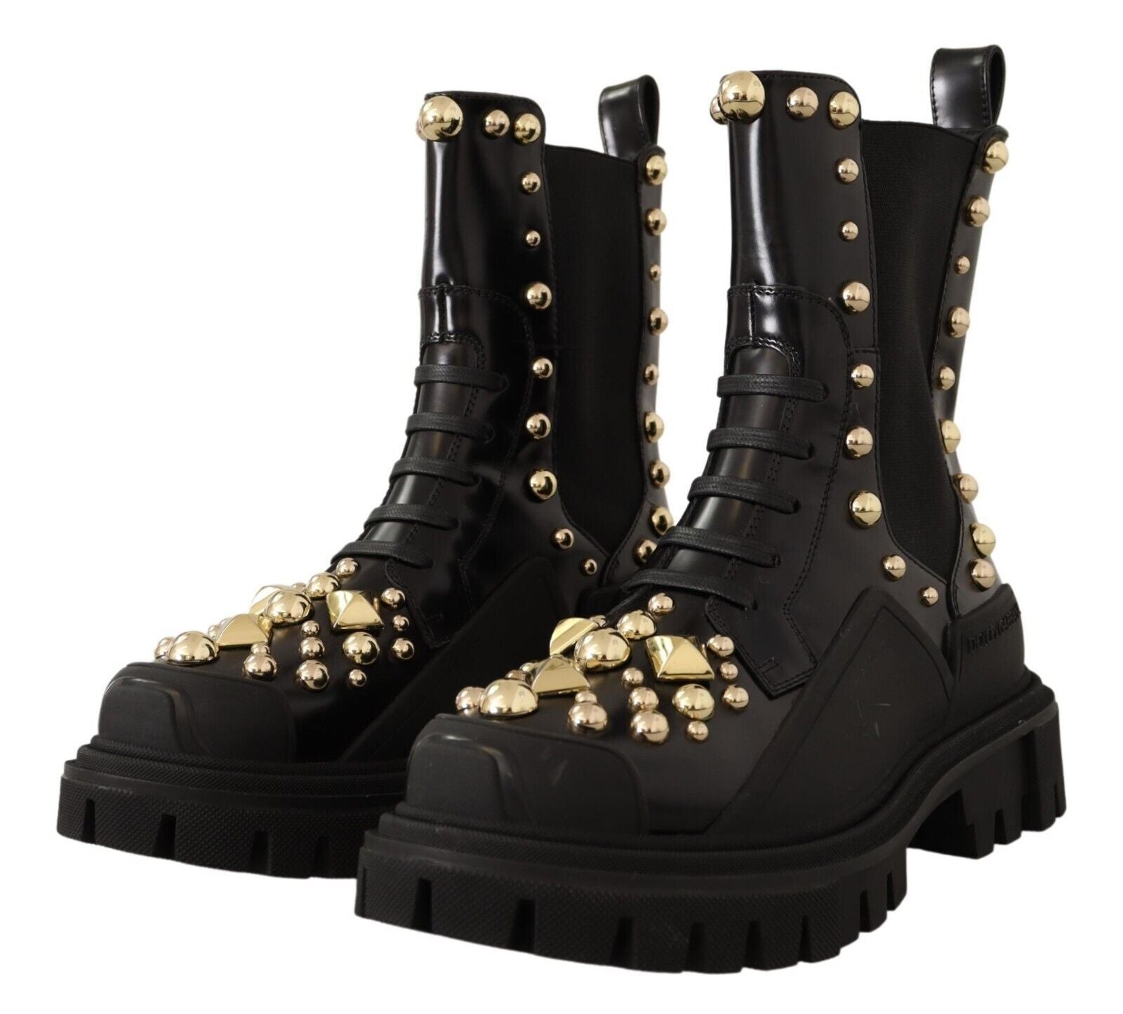 Dolce & Gabbana Black Leather Studded Combat Boots LUNESCAPE