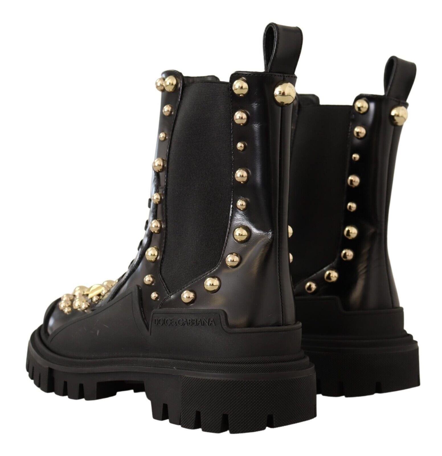 Dolce & Gabbana Black Leather Studded Combat Boots LUNESCAPE