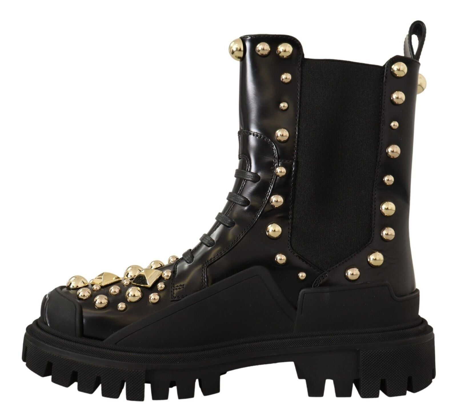 Dolce & Gabbana Black Leather Studded Combat Boots LUNESCAPE