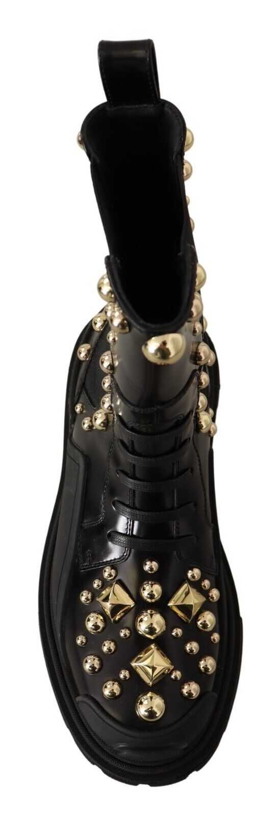 Dolce & Gabbana Black Leather Studded Combat Boots LUNESCAPE