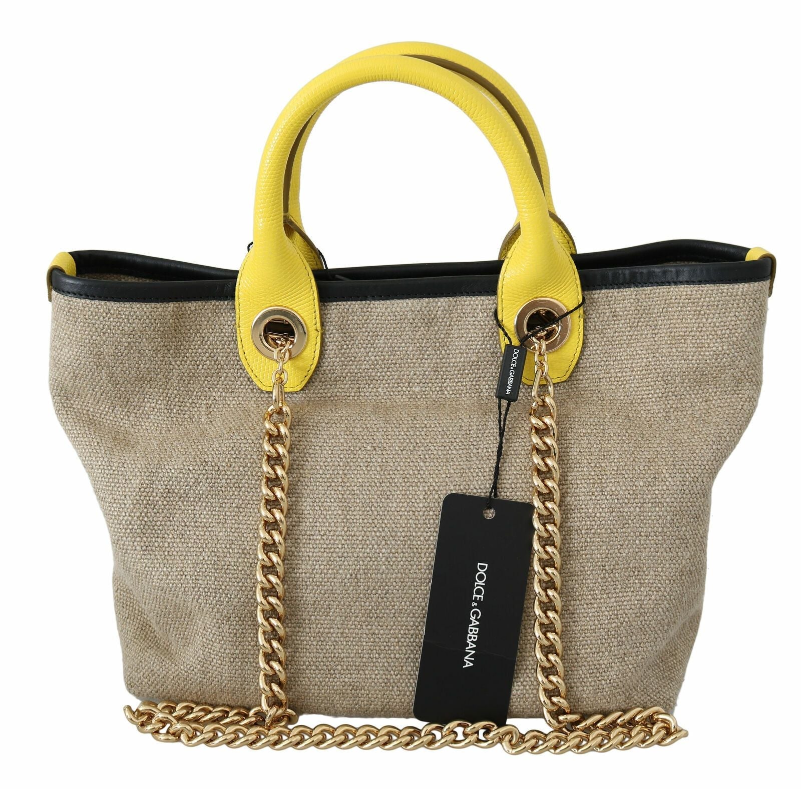 Dolce & Gabbana Beige Gold Chain Strap Shoulder Sling Purse Tote Bag LUNESCAPE