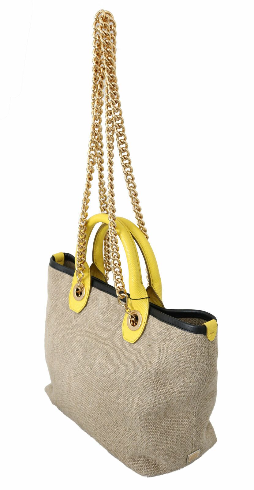 Dolce & Gabbana Beige Gold Chain Strap Shoulder Sling Purse Tote Bag LUNESCAPE