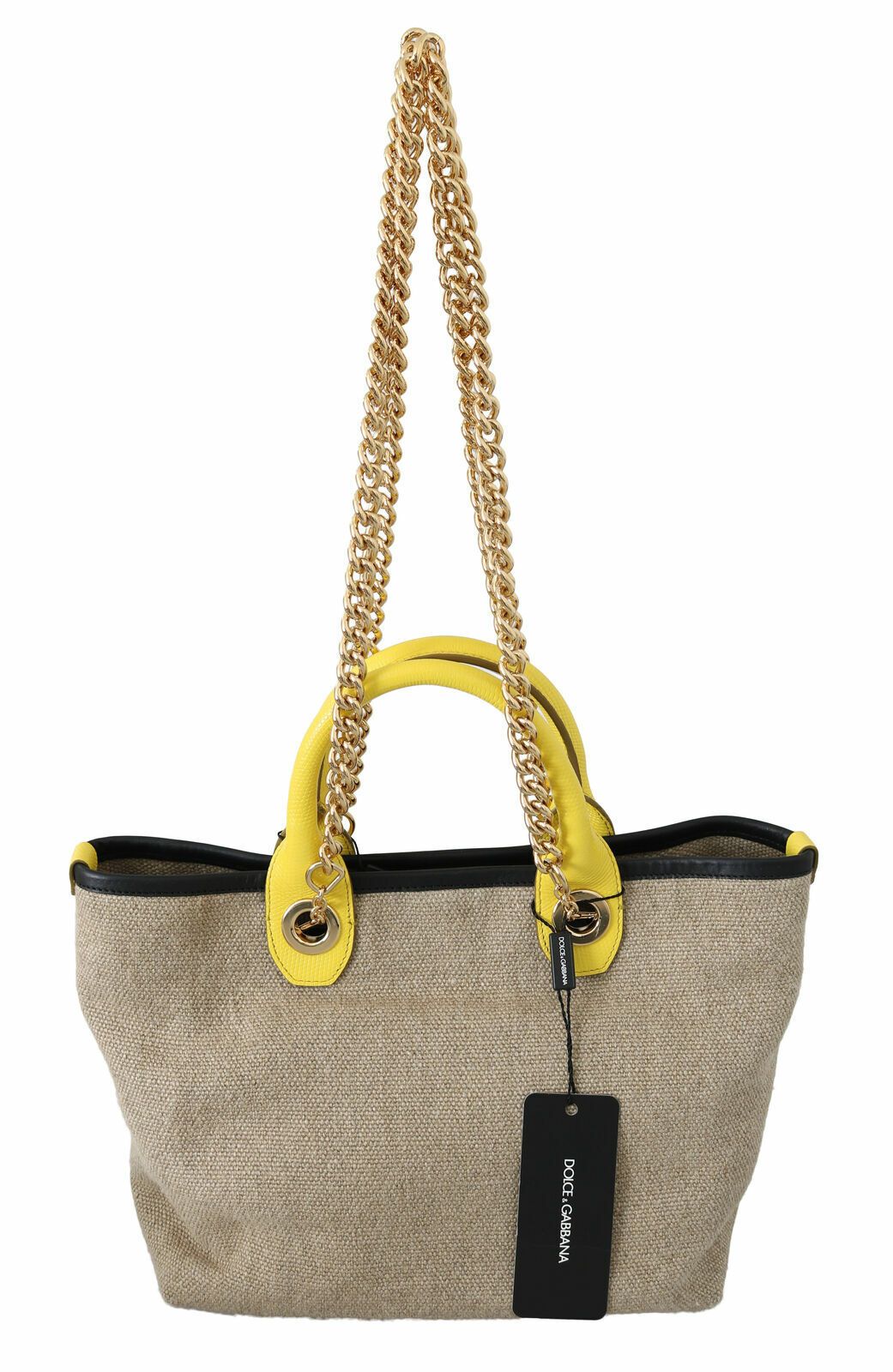 Dolce & Gabbana Beige Gold Chain Strap Shoulder Sling Purse Tote Bag LUNESCAPE