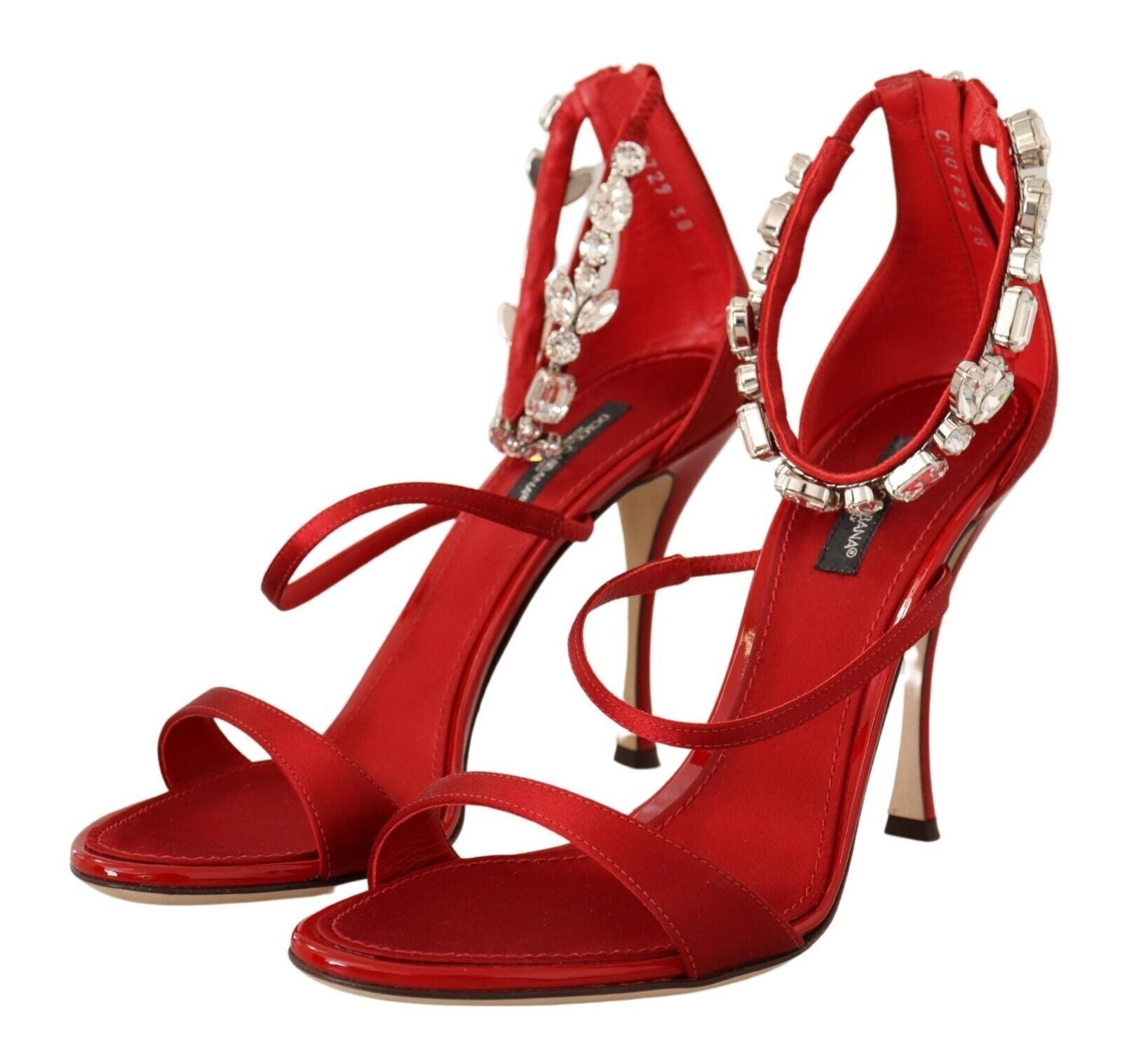 Dolce & Gabbana Red Satin Crystals Sandals Keira Heels Shoes LUNESCAPE