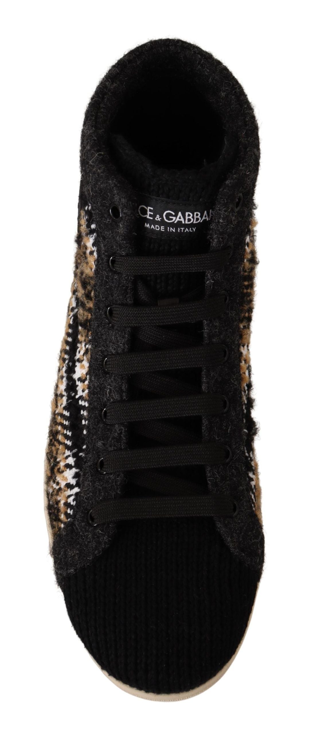 Dolce & Gabbana Beige Brown Wool Cotton High Top Sneakers LUNESCAPE