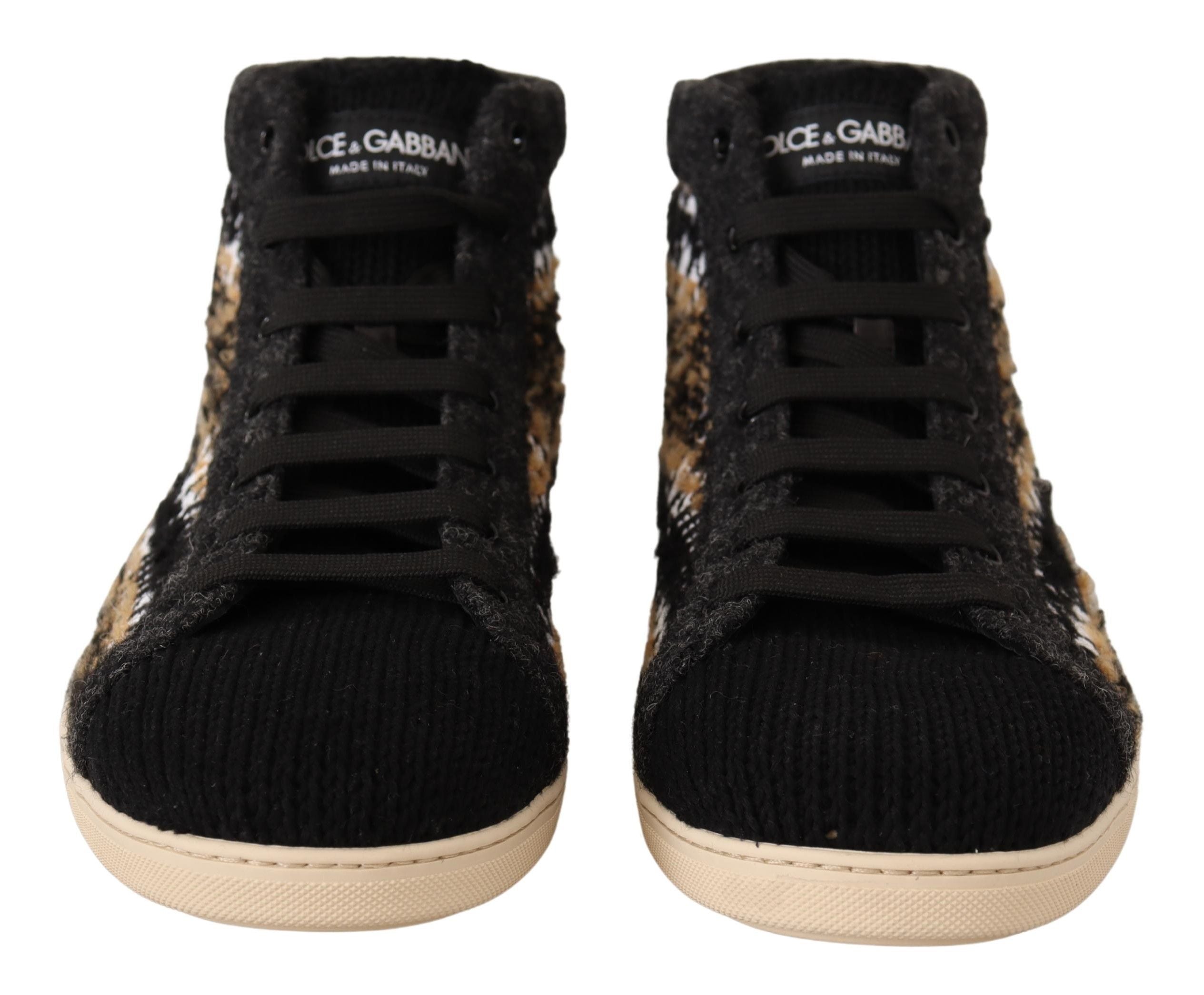 Dolce & Gabbana Beige Brown Wool Cotton High Top Sneakers LUNESCAPE