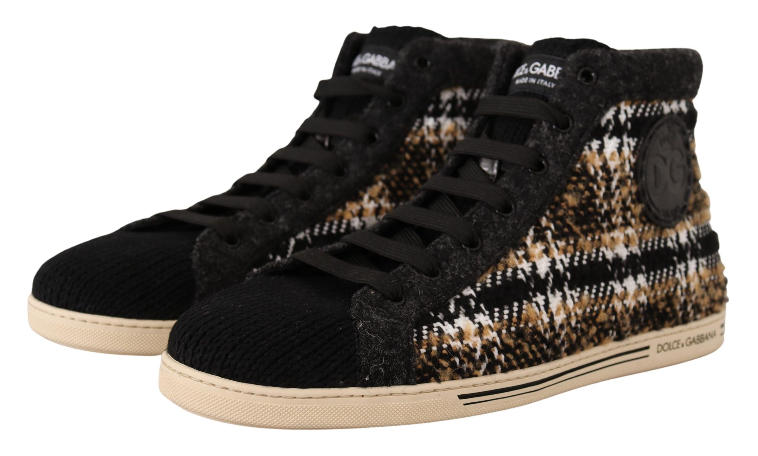 Dolce & Gabbana Beige Brown Wool Cotton High Top Sneakers LUNESCAPE
