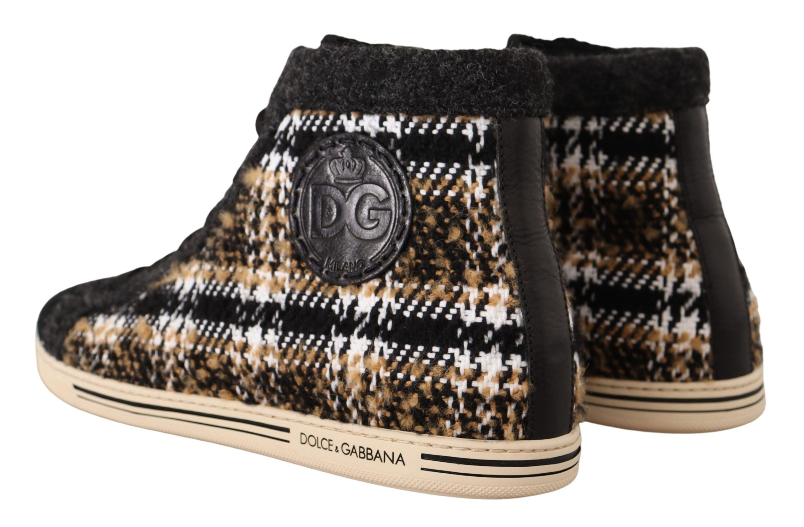 Dolce & Gabbana Beige Brown Wool Cotton High Top Sneakers LUNESCAPE