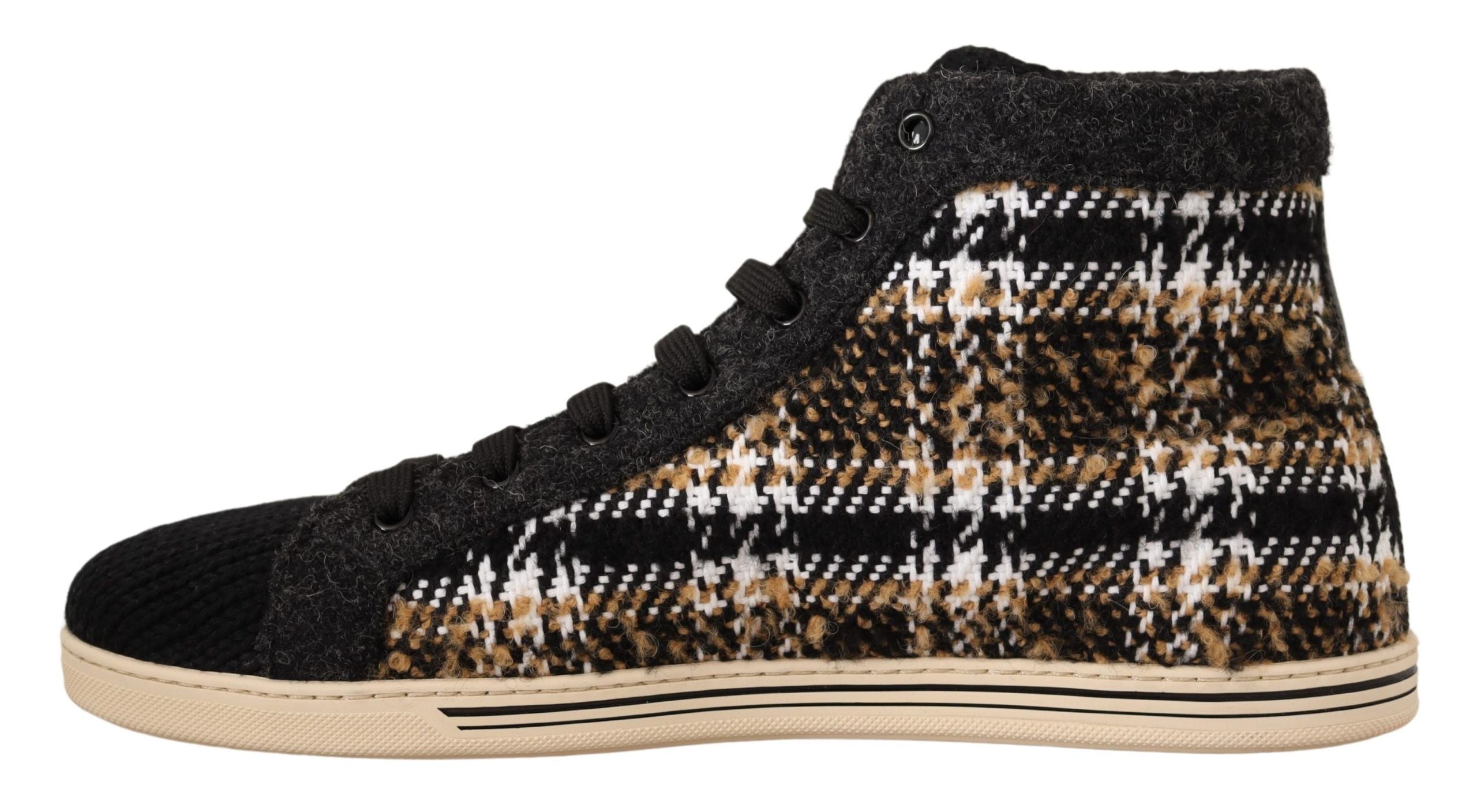 Dolce & Gabbana Beige Brown Wool Cotton High Top Sneakers LUNESCAPE
