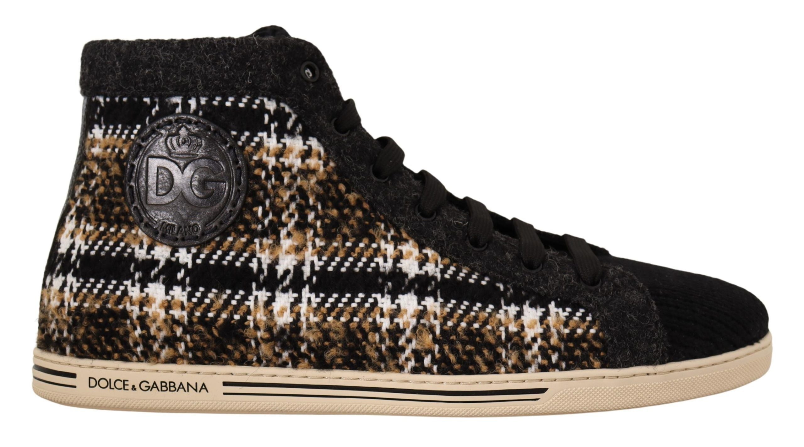Dolce & Gabbana Beige Brown Wool Cotton High Top Sneakers LUNESCAPE