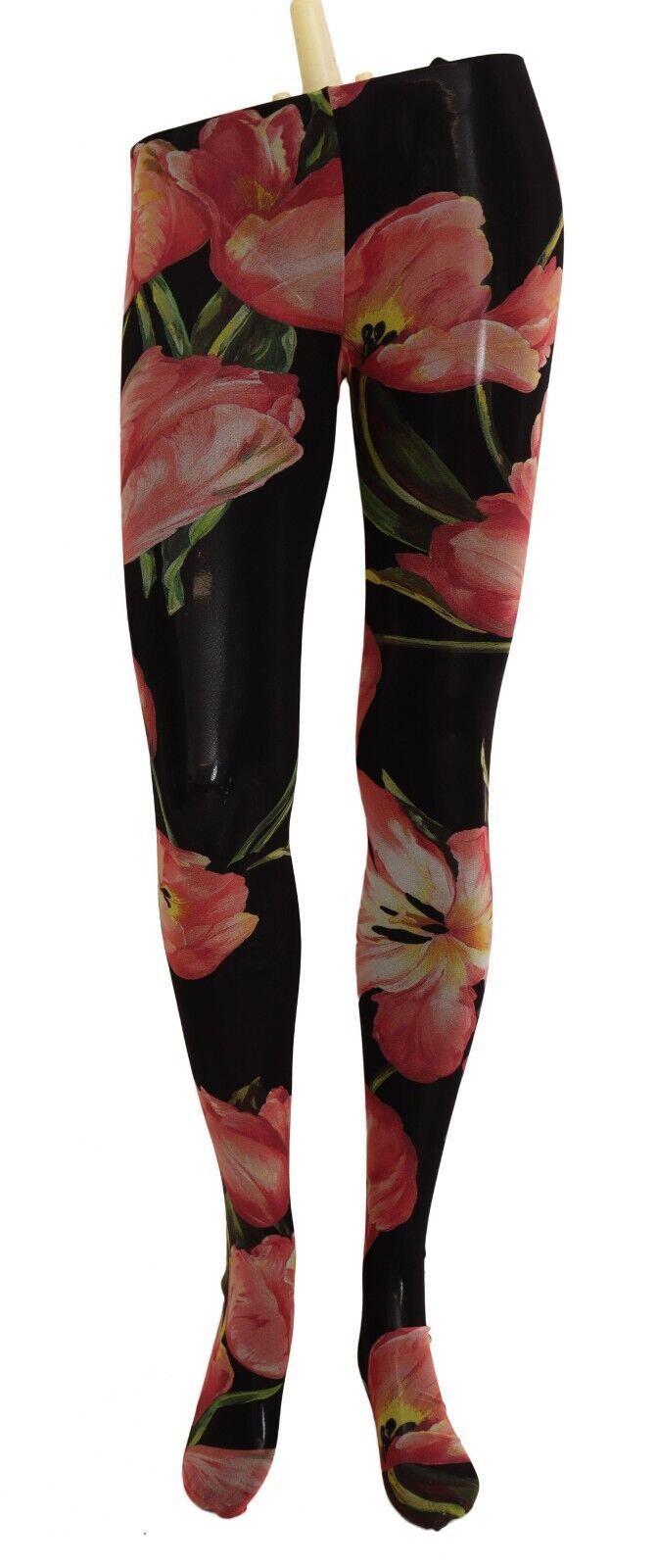 Dolce & Gabbana Black Floral Print Nylon Tights Stockings LUNESCAPE