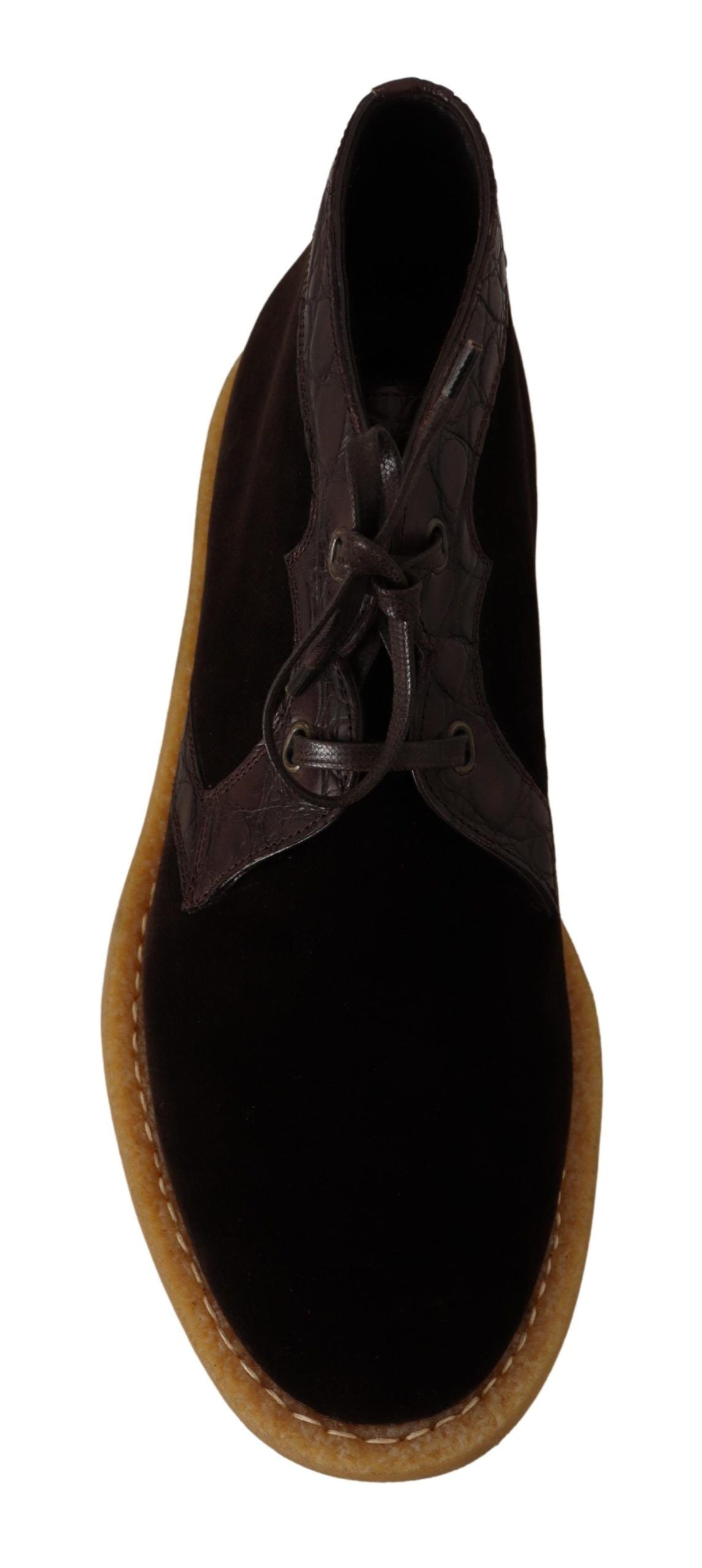 Dolce & Gabbana Brown Velvet Exotic Leather Boots LUNESCAPE