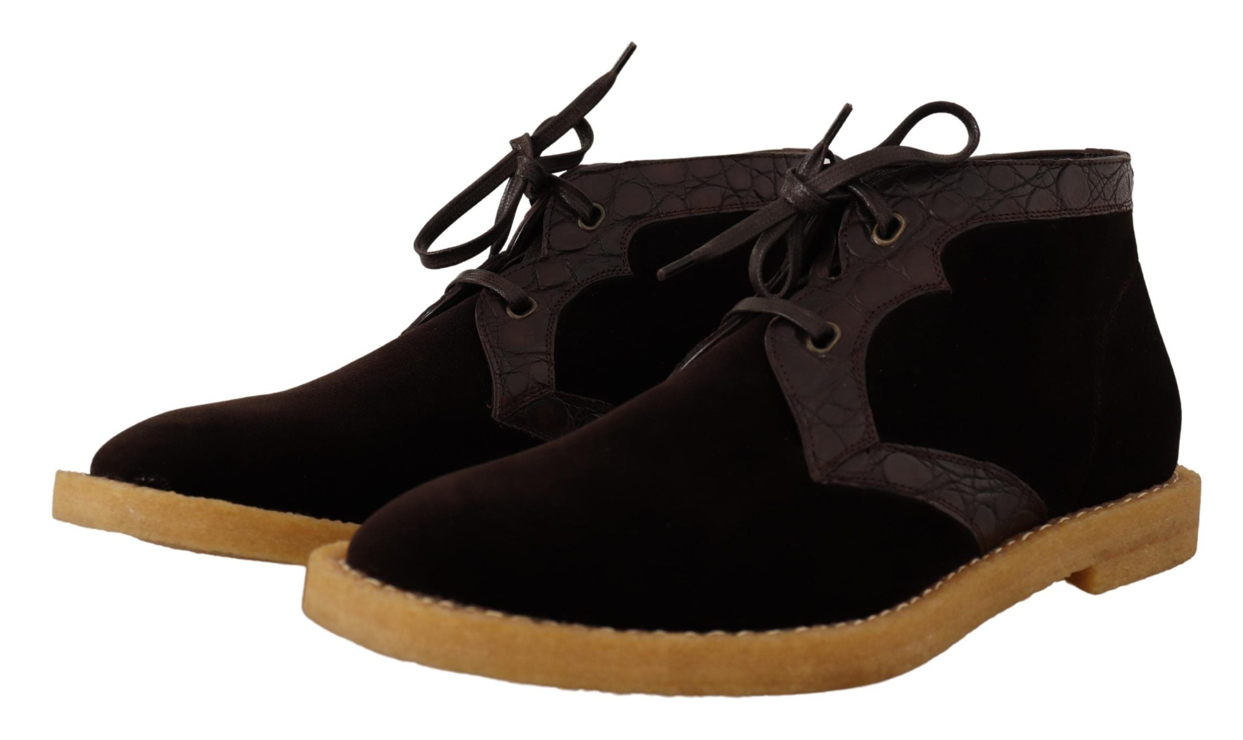 Dolce & Gabbana Brown Velvet Exotic Leather Boots LUNESCAPE
