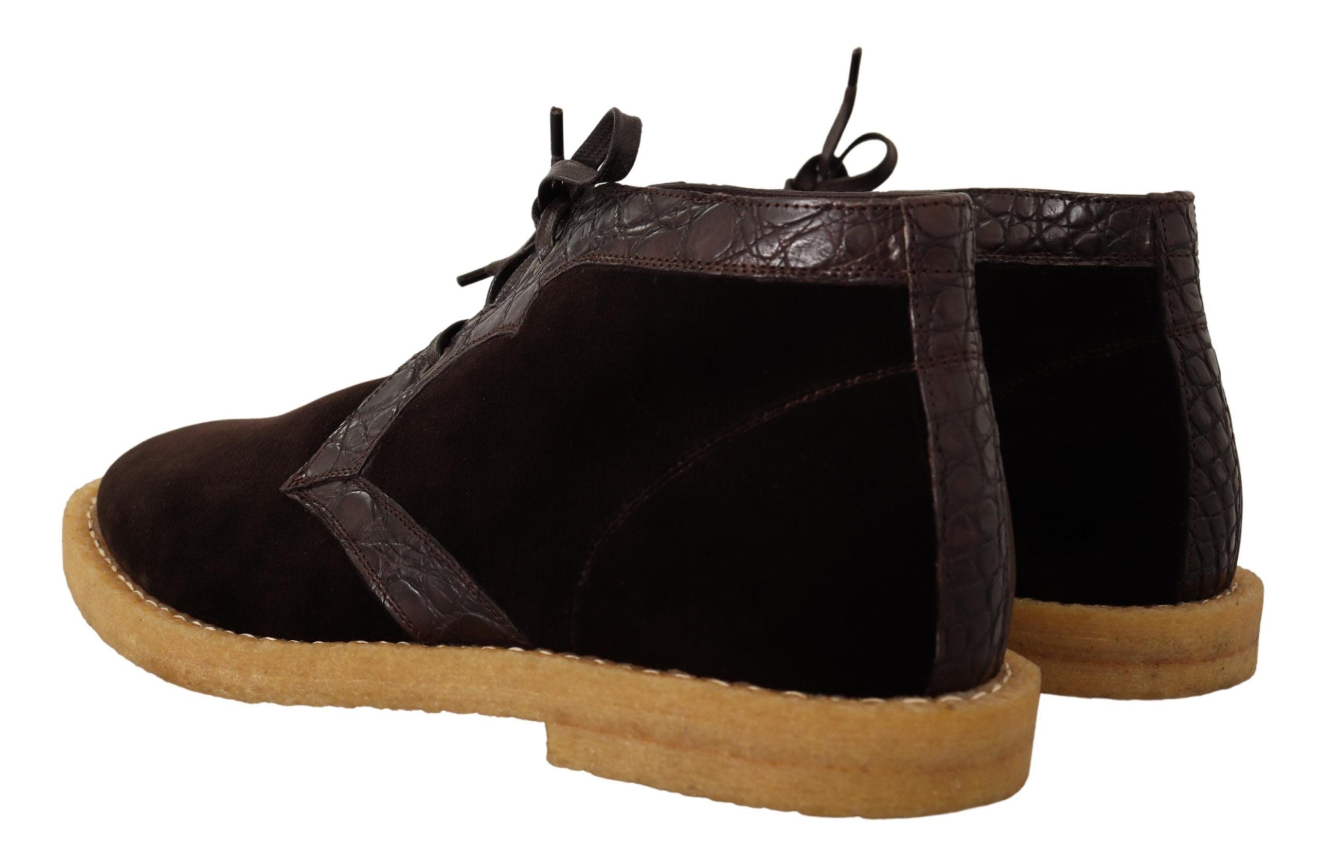 Dolce & Gabbana Brown Velvet Exotic Leather Boots LUNESCAPE