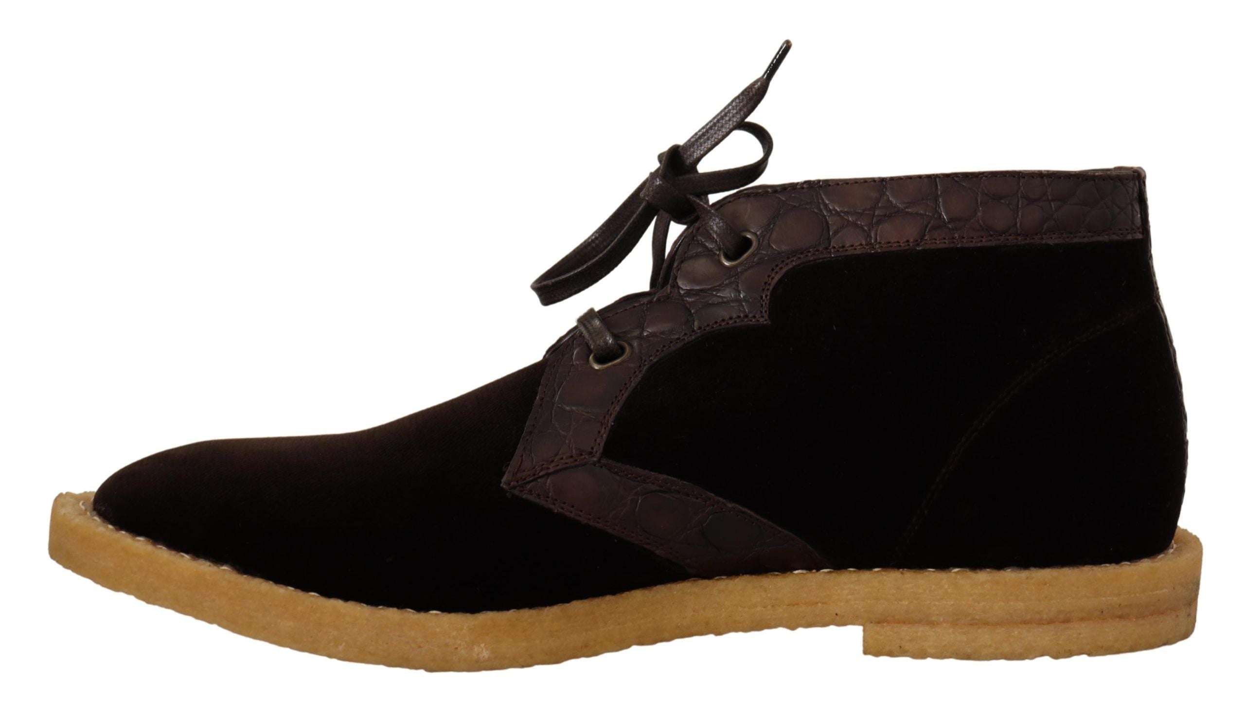 Dolce & Gabbana Brown Velvet Exotic Leather Boots LUNESCAPE