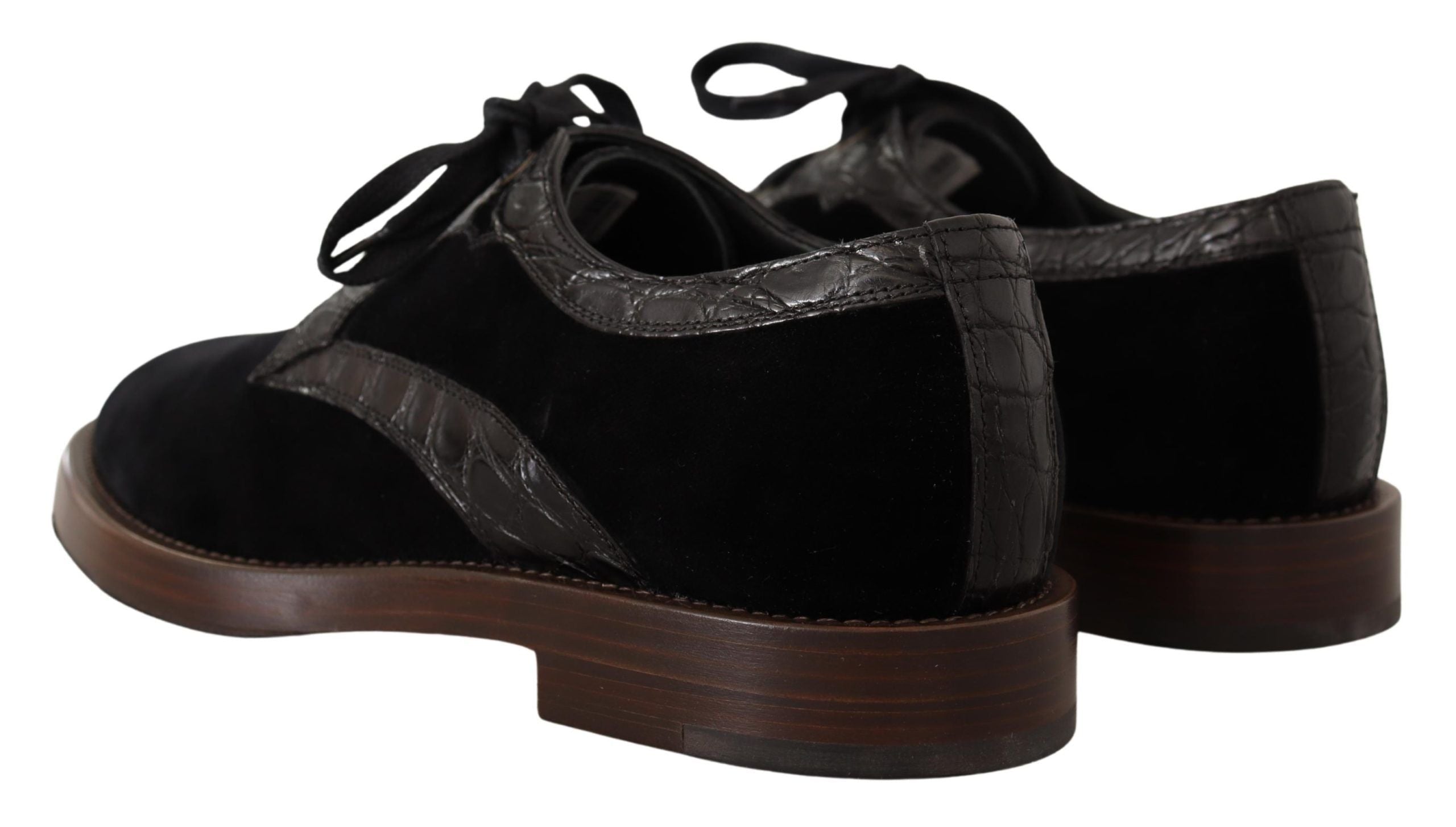 Dolce & Gabbana Black Velvet Exotic Leather Shoes LUNESCAPE
