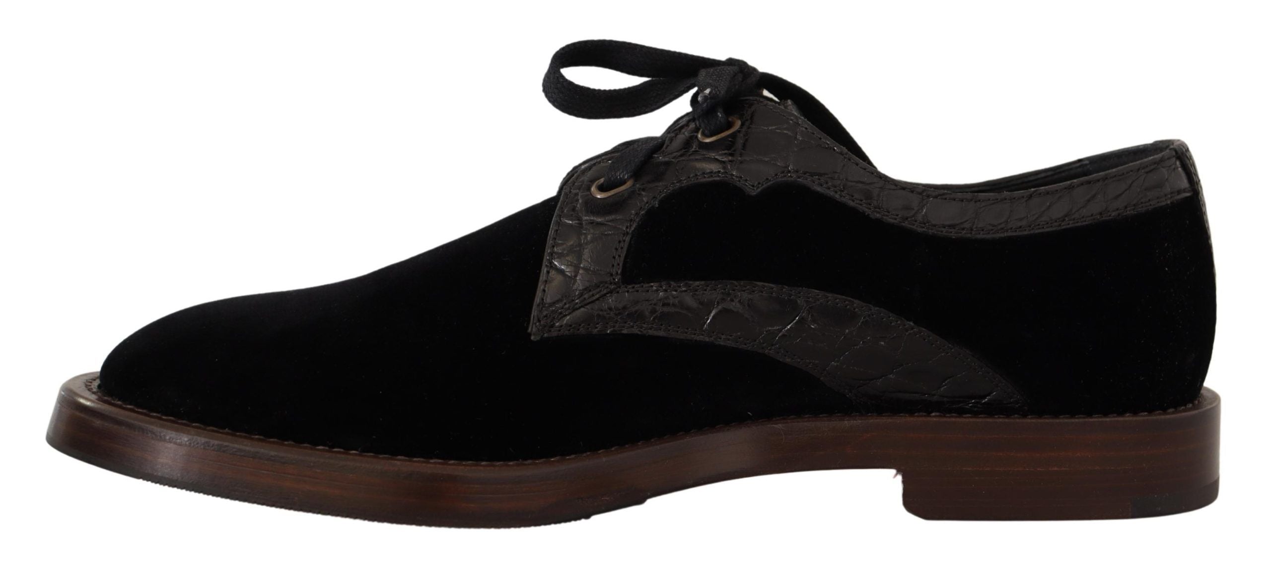 Dolce & Gabbana Black Velvet Exotic Leather Shoes LUNESCAPE