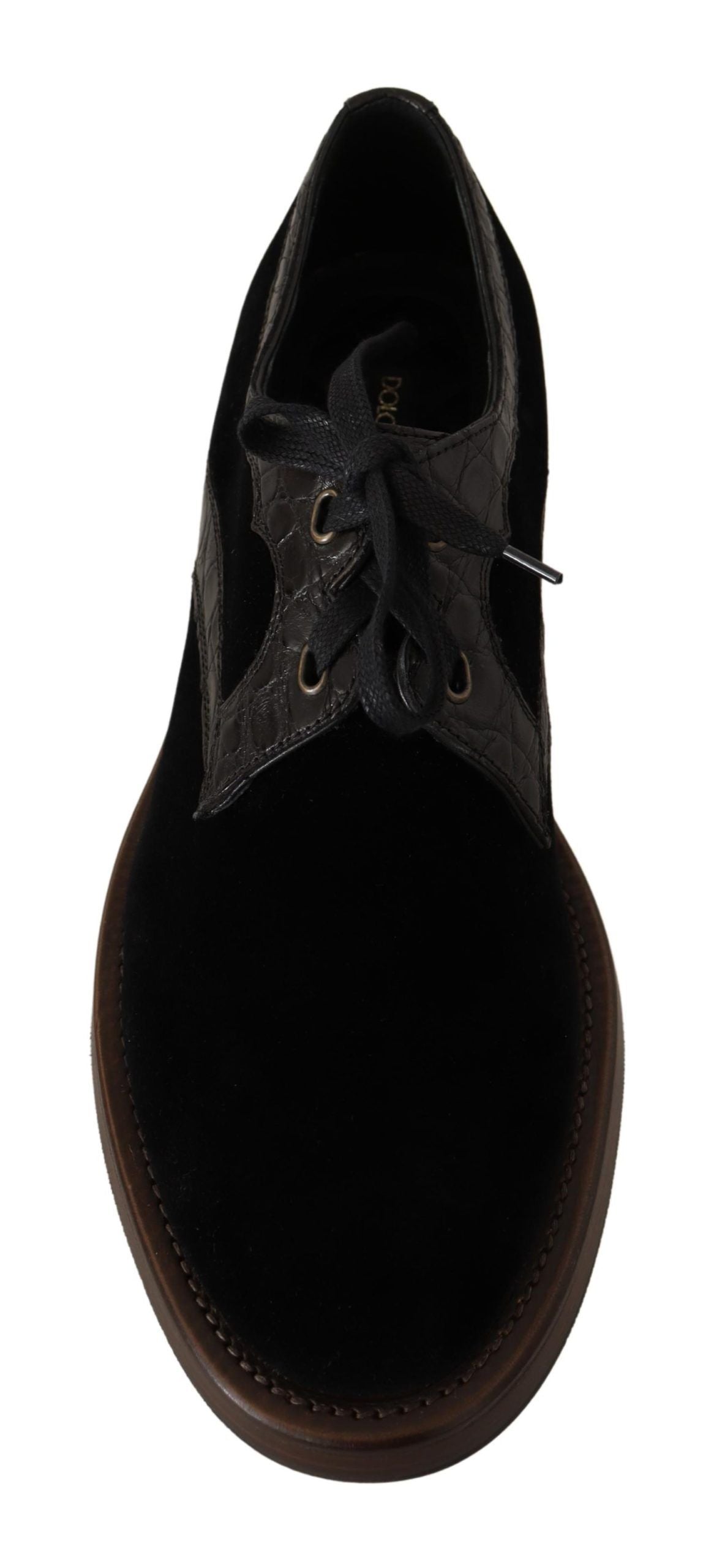 Dolce & Gabbana Black Velvet Exotic Leather Shoes LUNESCAPE