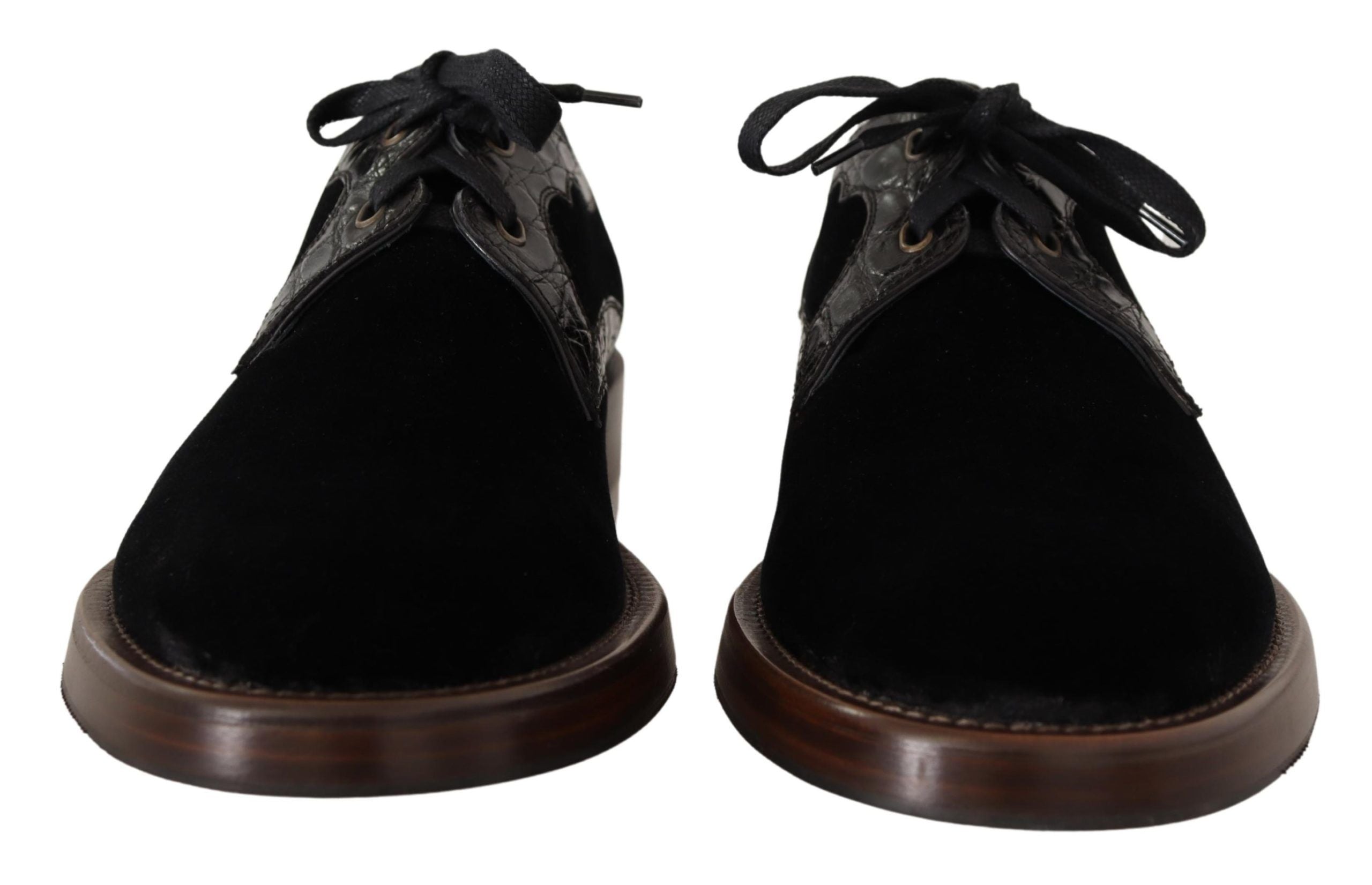 Dolce & Gabbana Black Velvet Exotic Leather Shoes LUNESCAPE