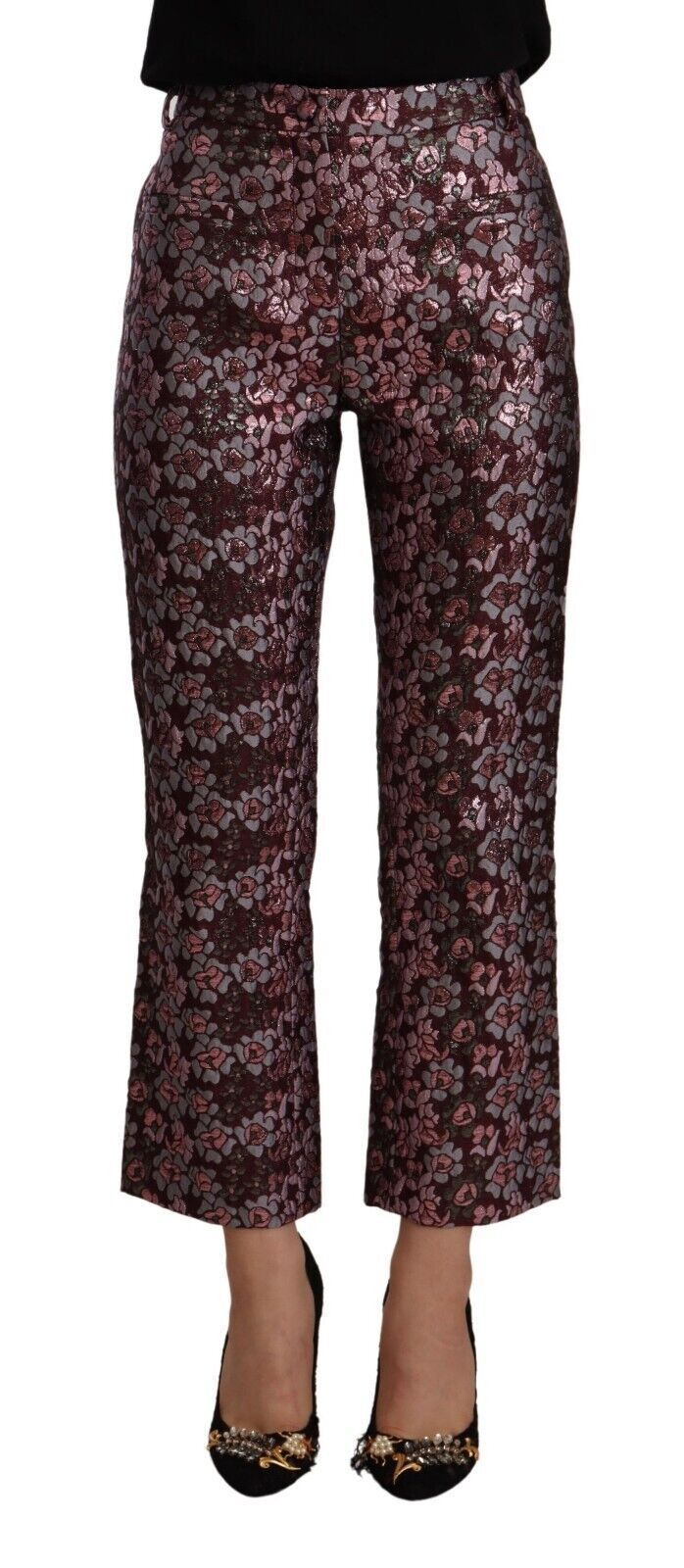 House of Holland Multicolor Floral Jacquard Flared Cropped Pants LUNESCAPE