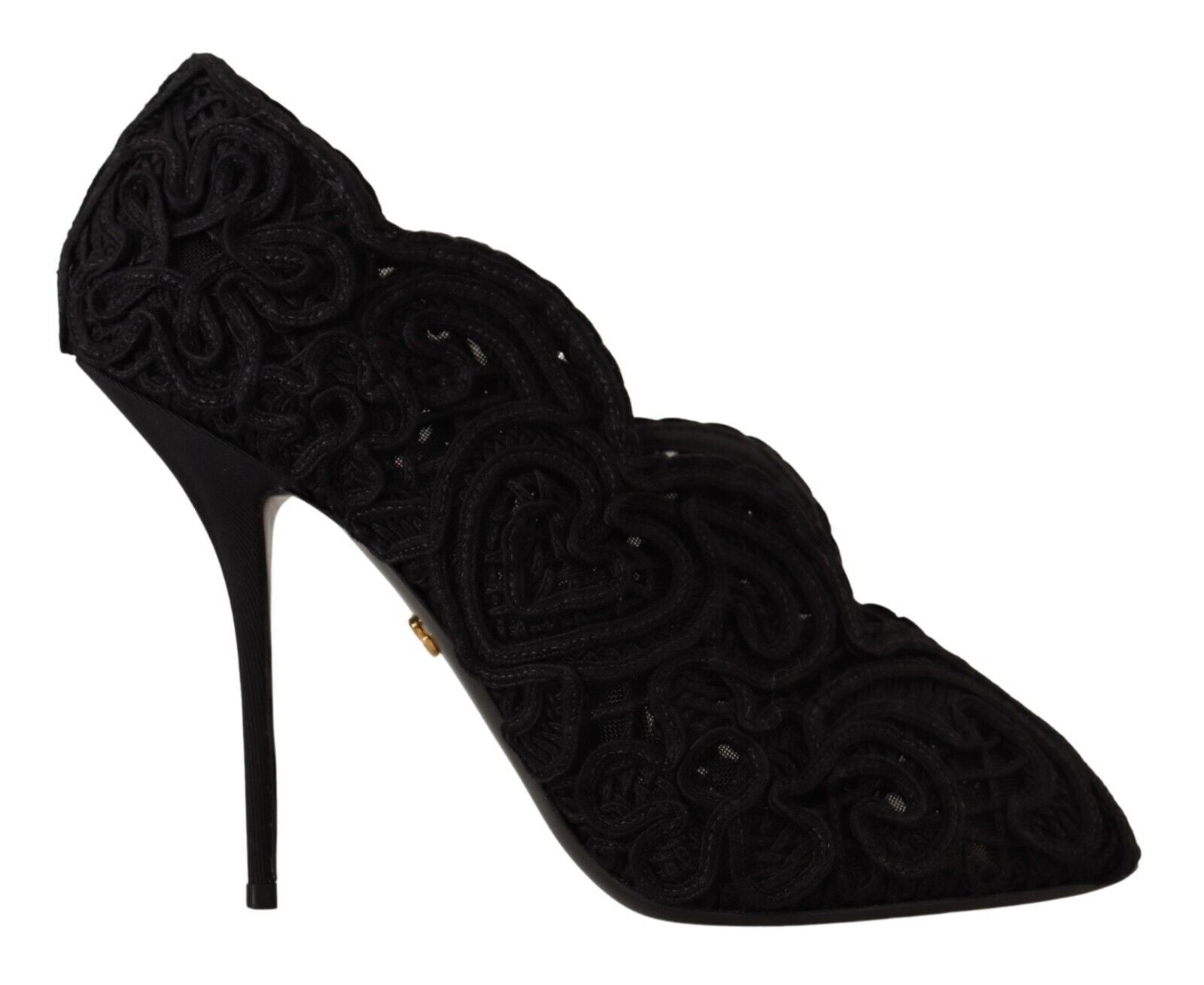Dolce & Gabbana Black Cordonetto Ricamo Pump Open Toe Shoes LUNESCAPE