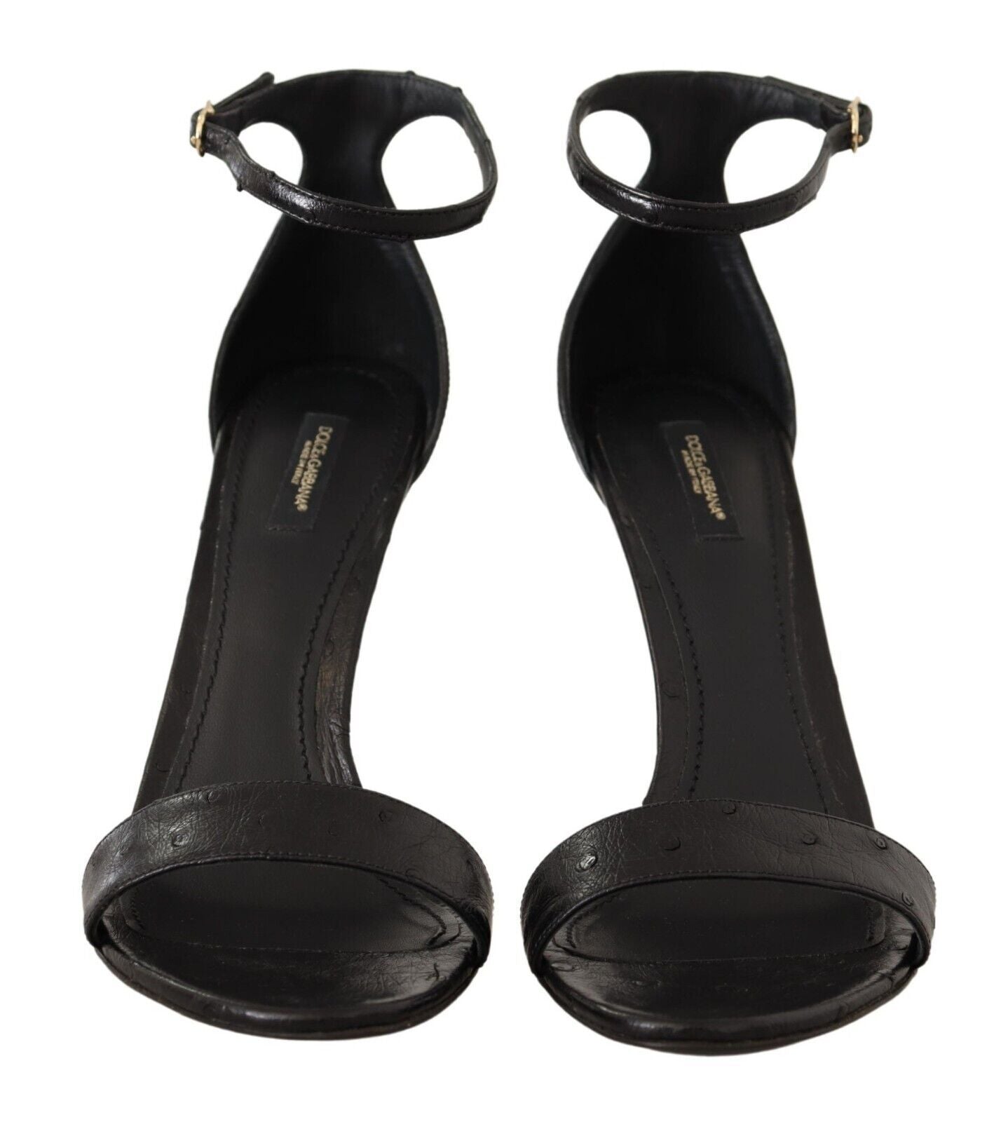 Dolce & Gabbana Black Ostrich Ankle Strap Heels Sandals Shoes LUNESCAPE