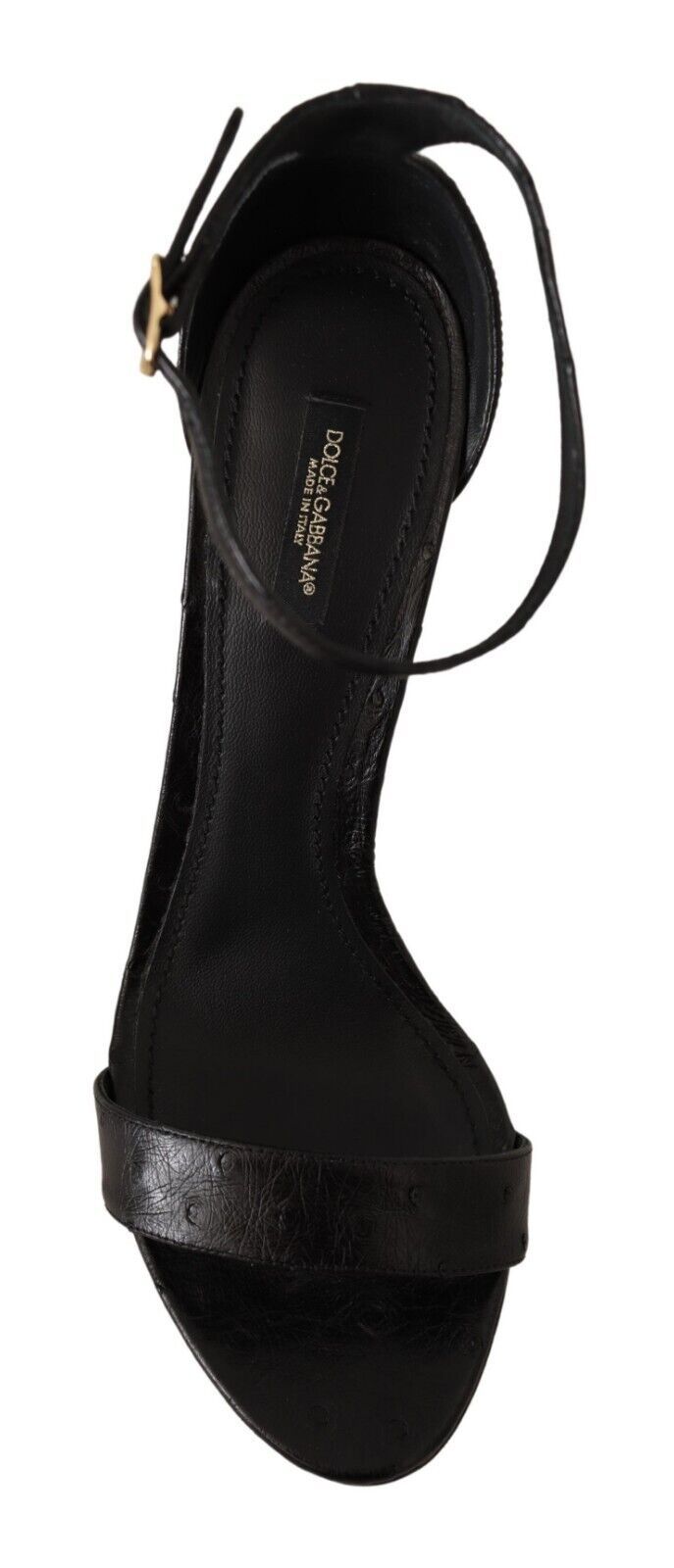 Dolce & Gabbana Black Ostrich Ankle Strap Heels Sandals Shoes LUNESCAPE